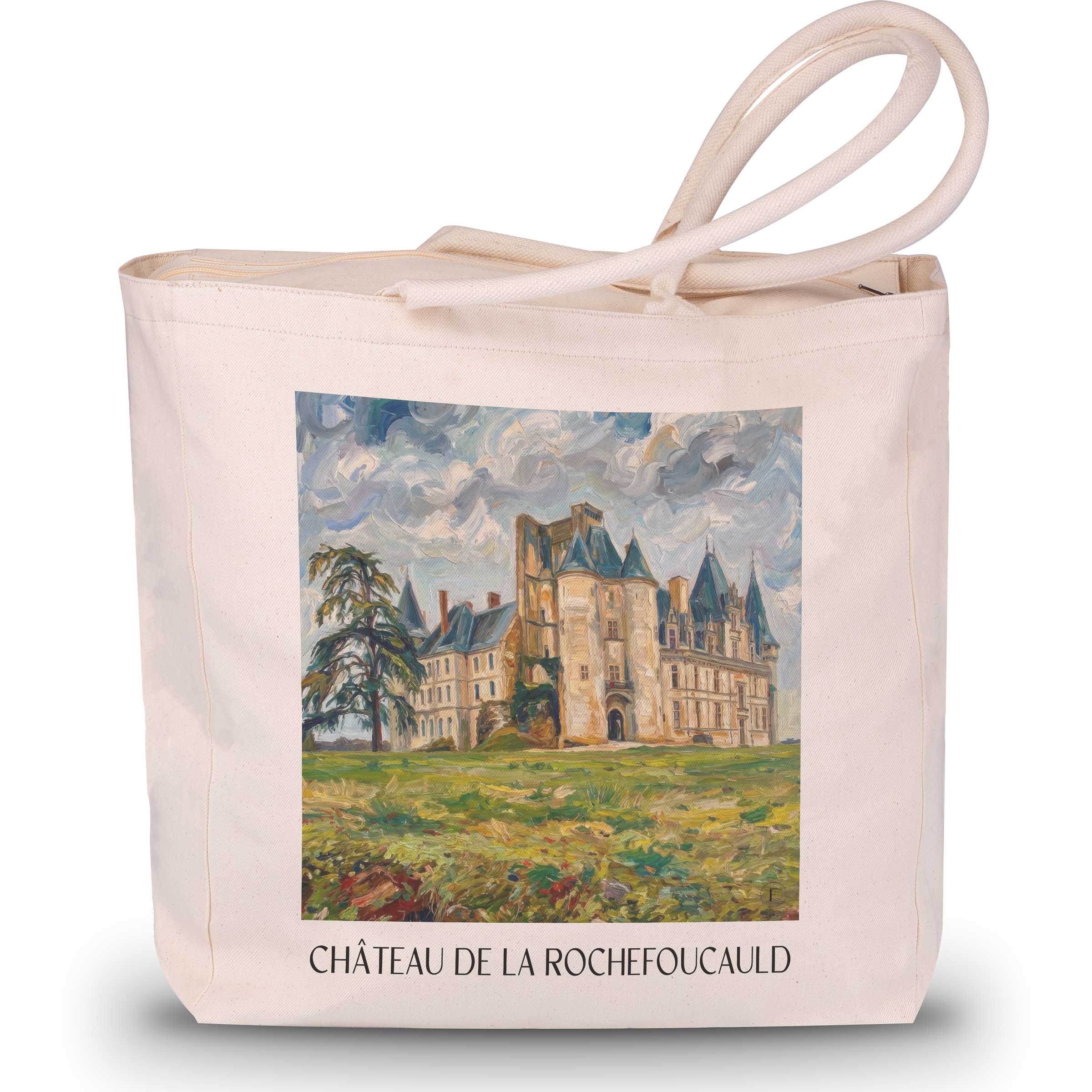 château-de-la-rochefoucauld-charente-frankreich-einkaufstasche-oil-painting-oelgemaelde