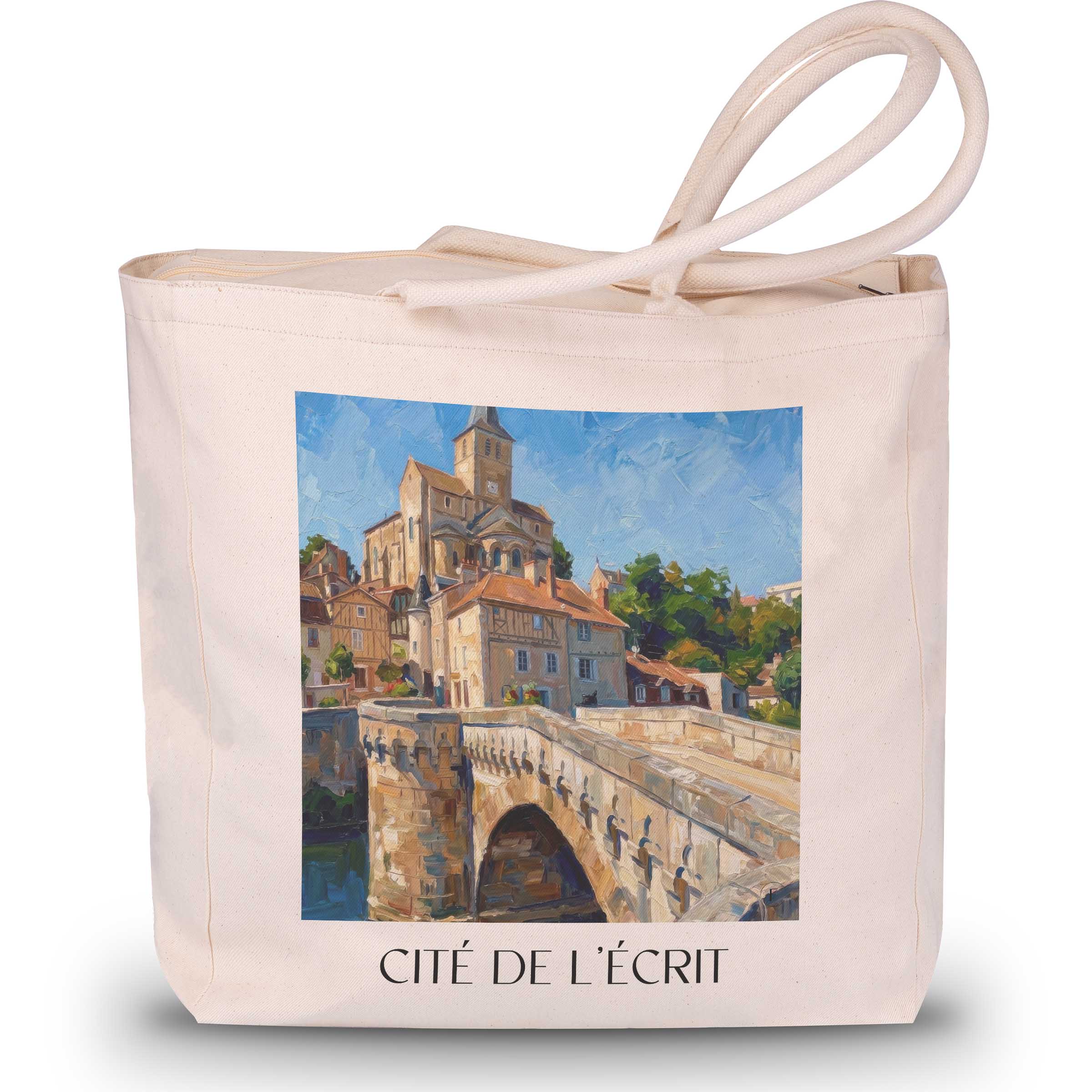 Cité de l'Écrit Shopping Tasche - Montmorillon - Frankreich Tote Bag - Einkaufstasche im Ölgemälde Stil