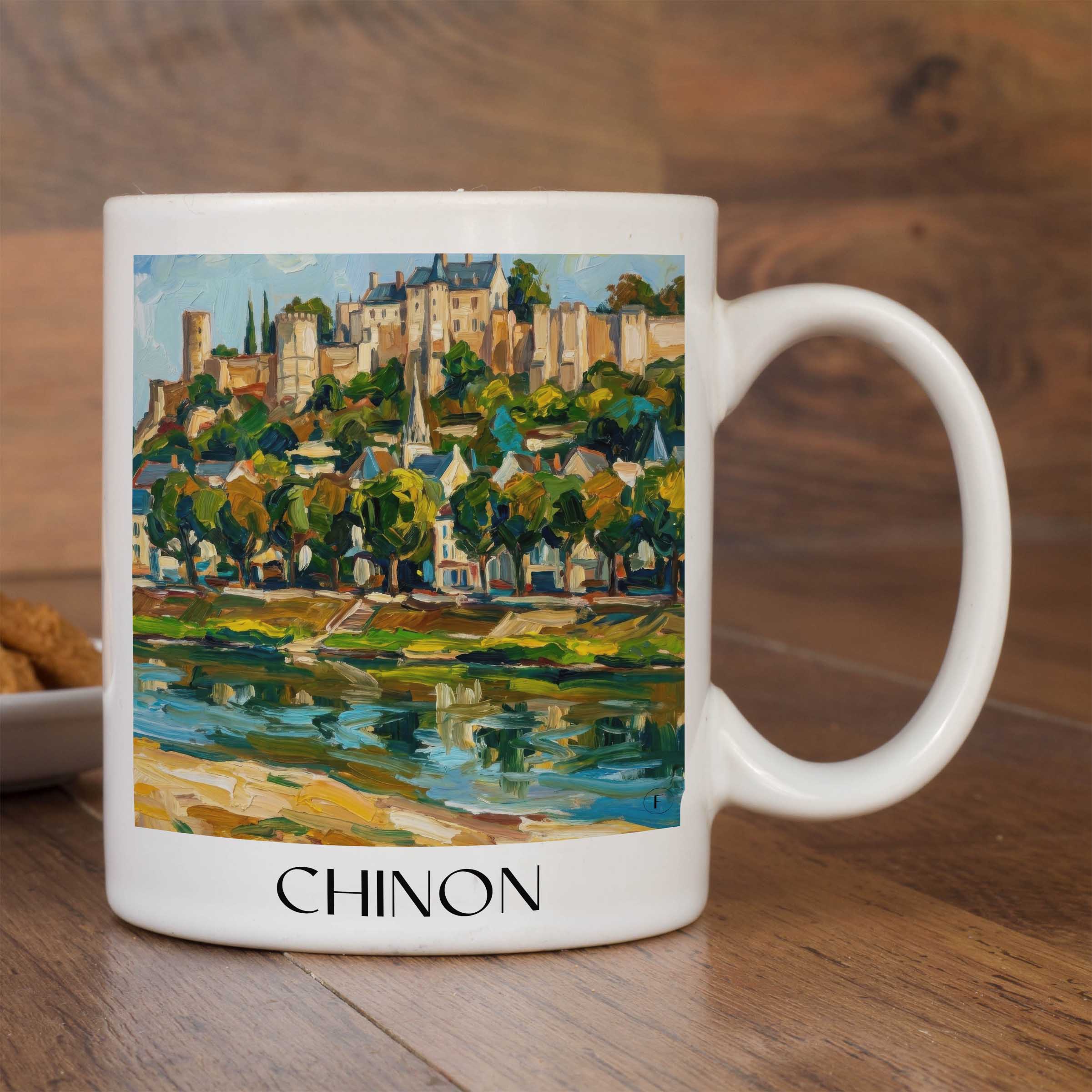 chinon-indre-et-loire-frankreich-kaffeebecher-oil-painting-oelgemaelde