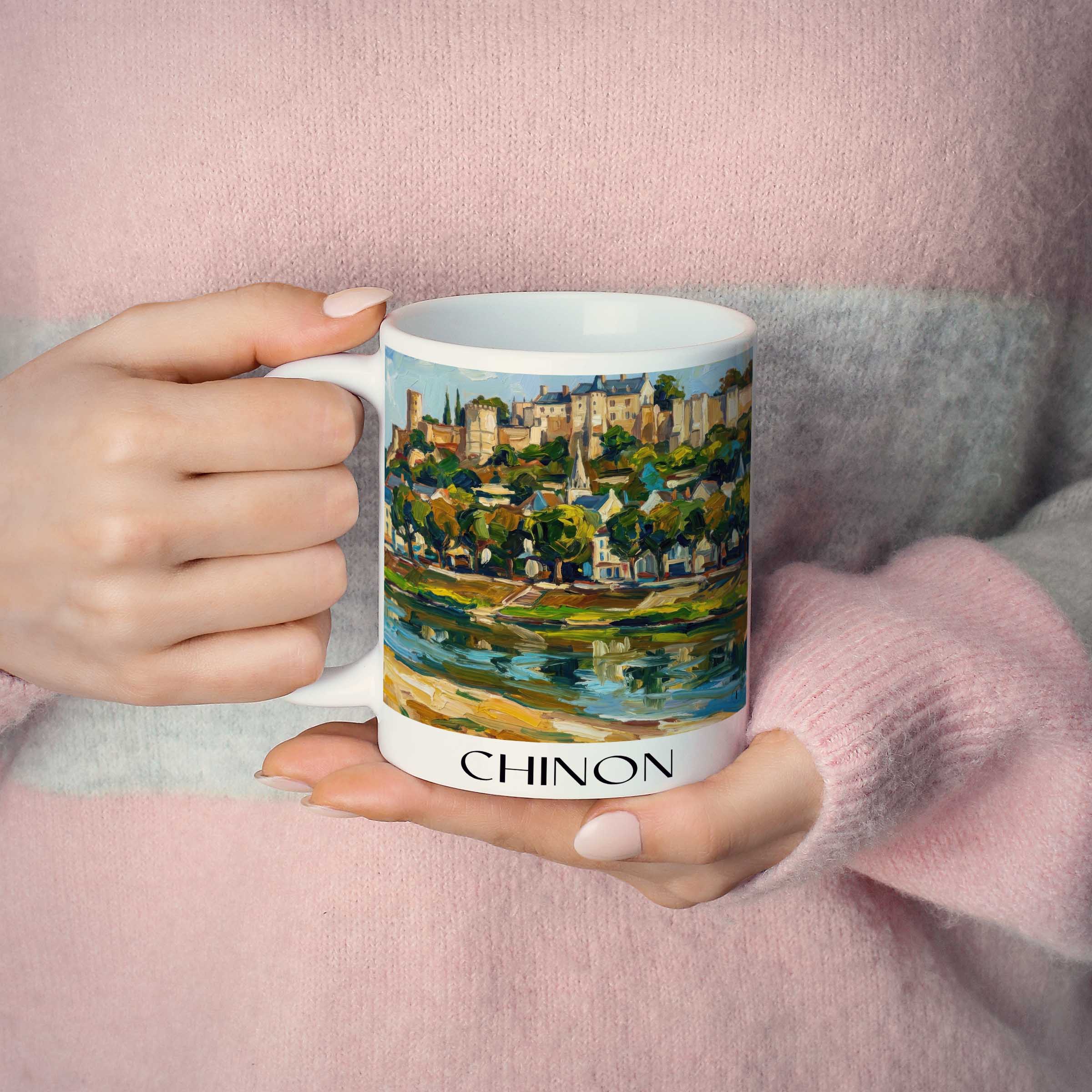 chinon-indre-et-loire-frankreich-kaffeebecher-oil-painting-oelgemaelde