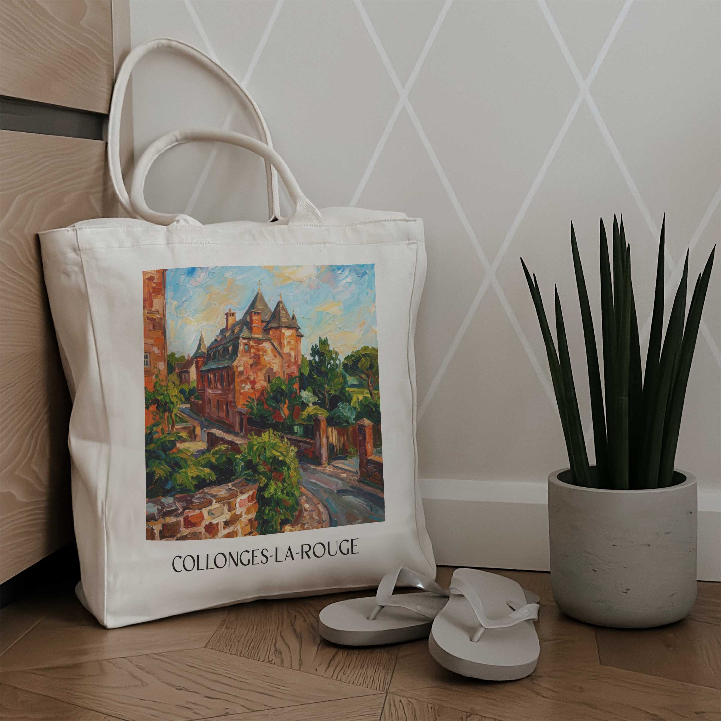 collonges-la-rouge-corrèze-frankreich-einkaufstasche-oil-painting-oelgemaelde