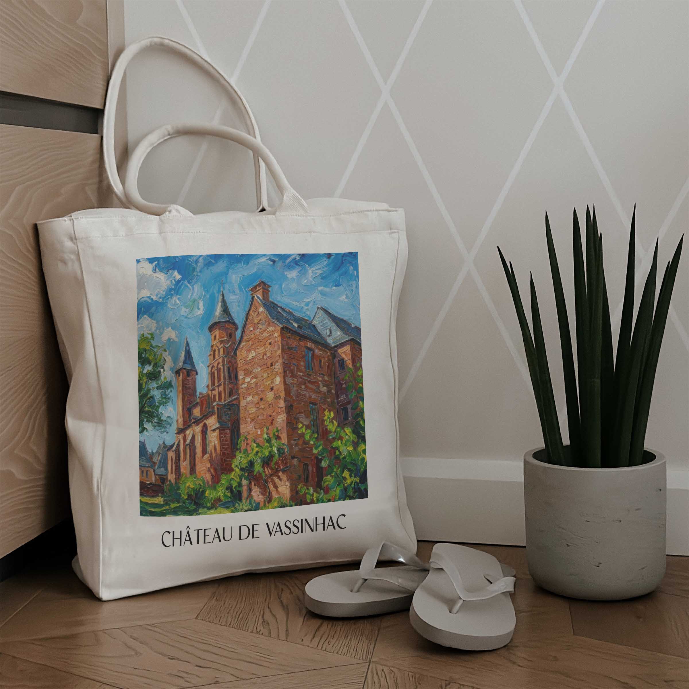château-de-vassinhac-collonges-la-rouge-frankreich-einkaufstasche-oil-painting-oelgemaelde