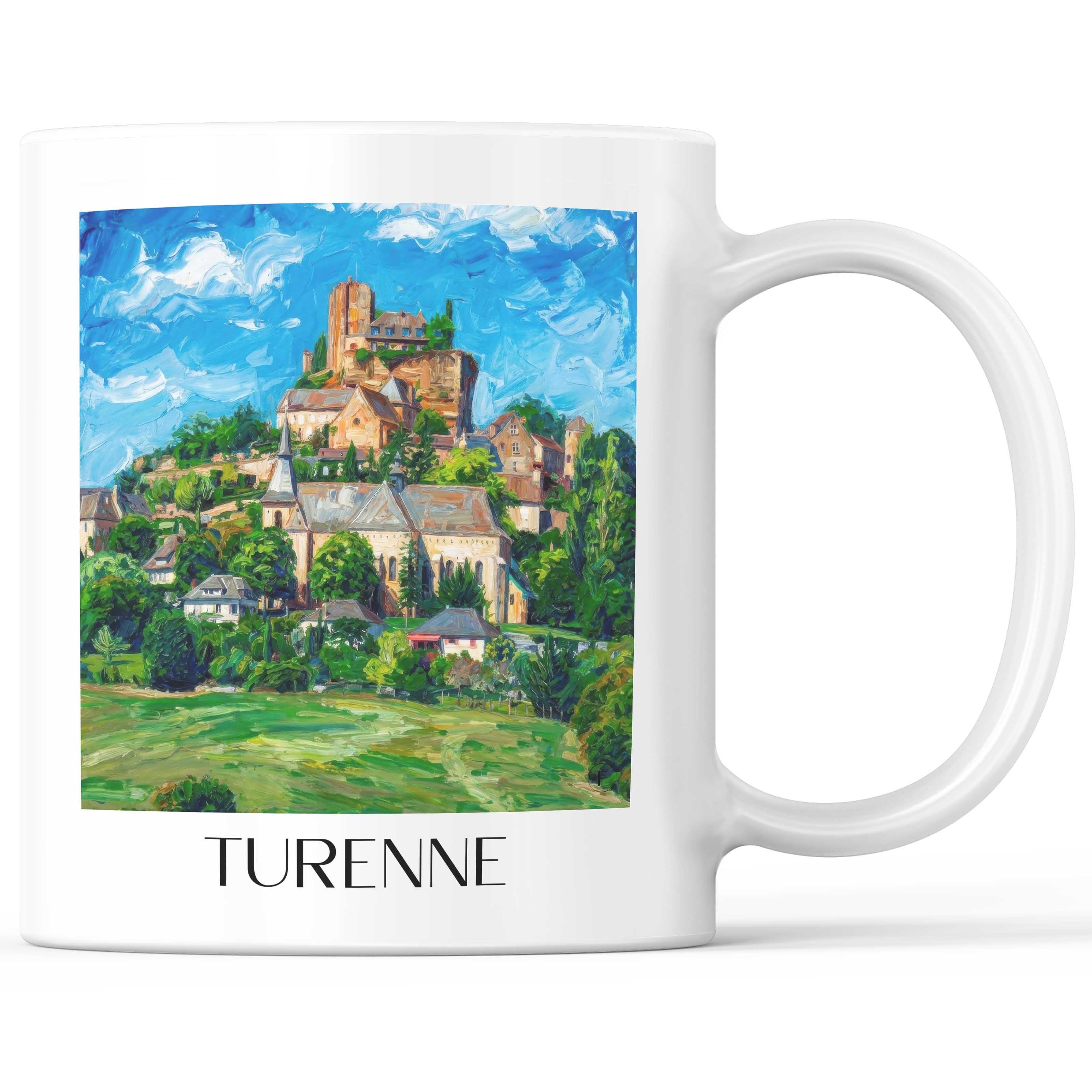 Turenne Kaffeebecher - Corrèze - Frankreich Becher - Kaffeetasse im Ölgemälde Stil