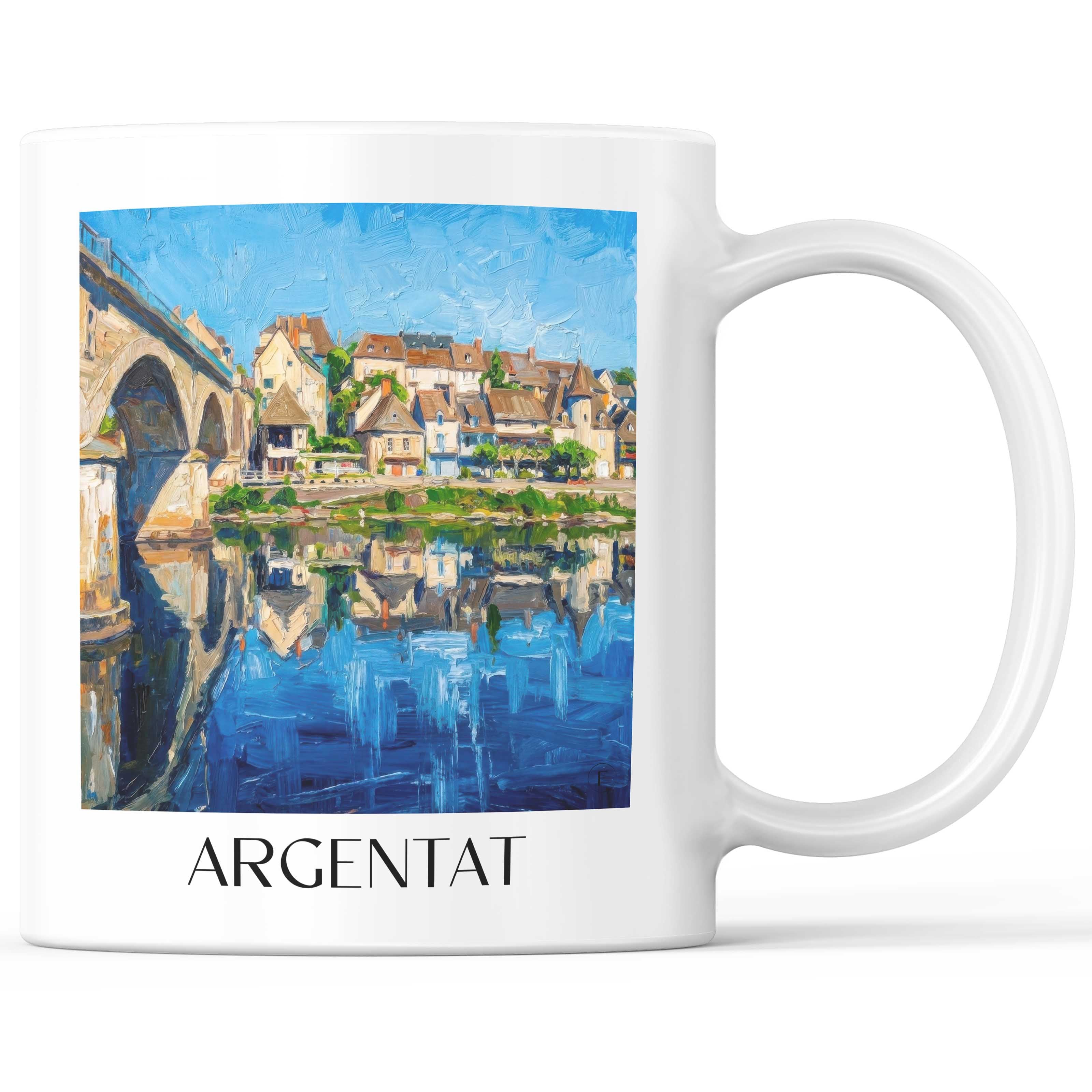 Argentat Kaffeebecher - Corrèze - Frankreich Becher - Kaffeetasse im Ölgemälde Stil