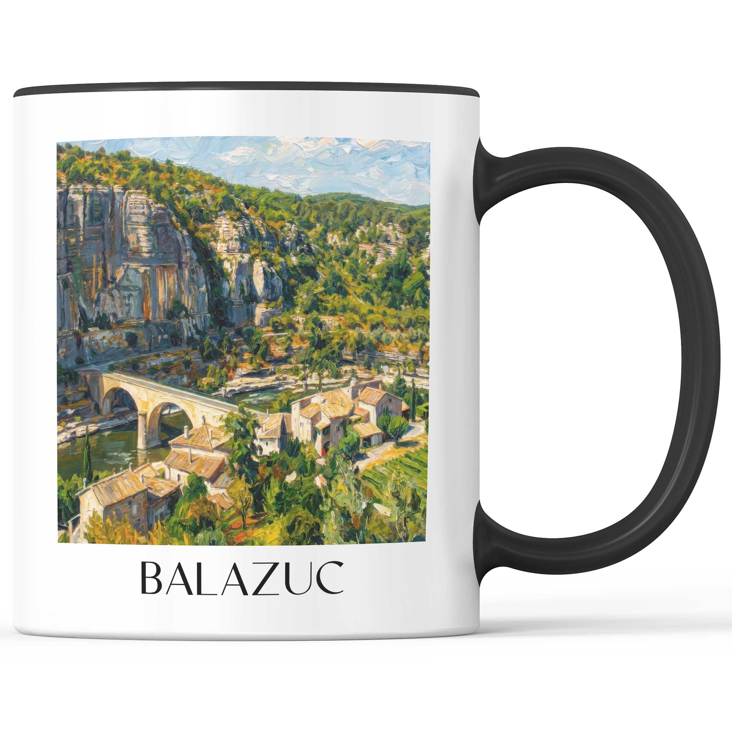 Balazuc Kaffeebecher - Vallée de l'Ardèche - Frankreich Becher - Kaffeetasse im Ölgemälde Stil