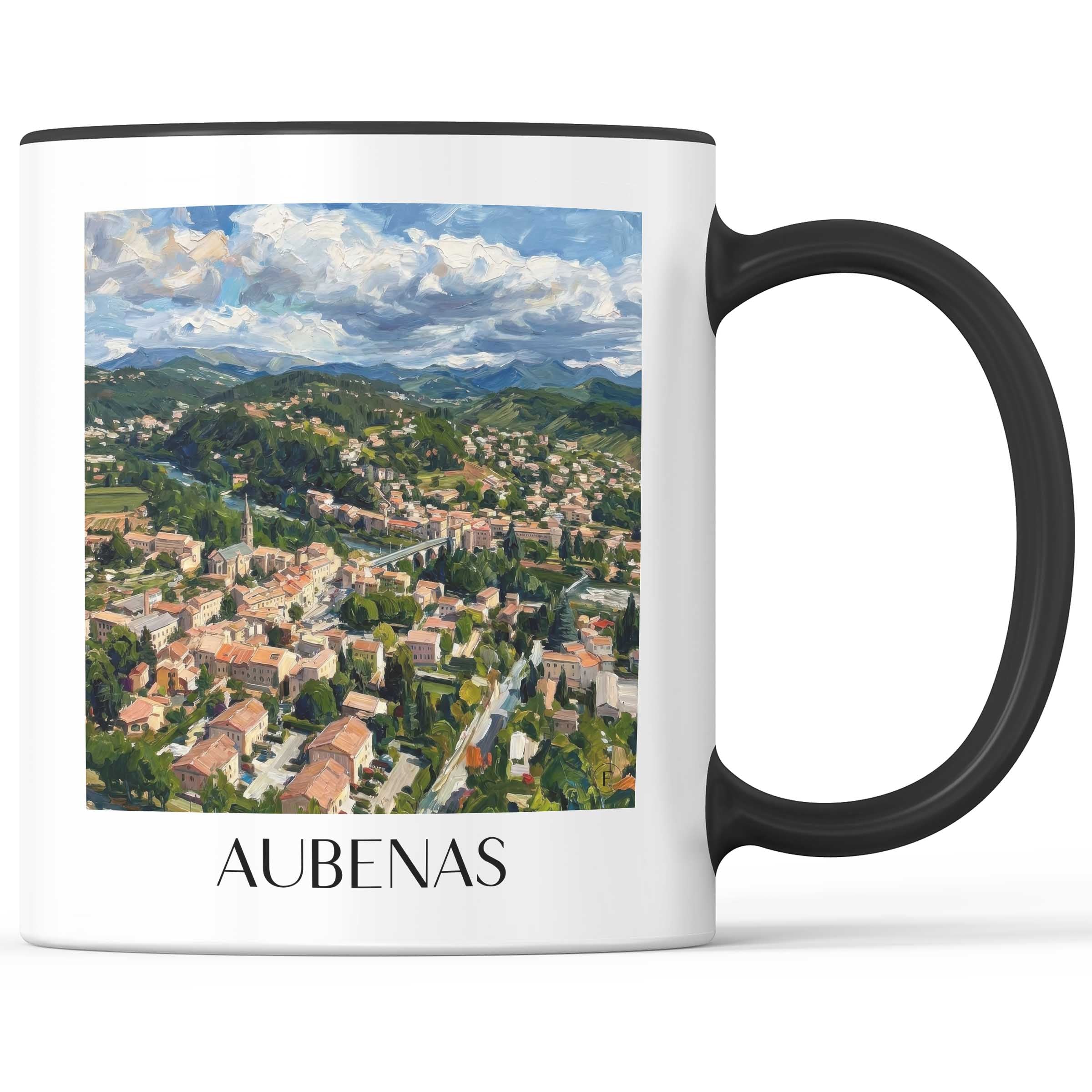 Aubenas Kaffeebecher - Ardèche - Frankreich Becher - Kaffeetasse im Ölgemälde Stil