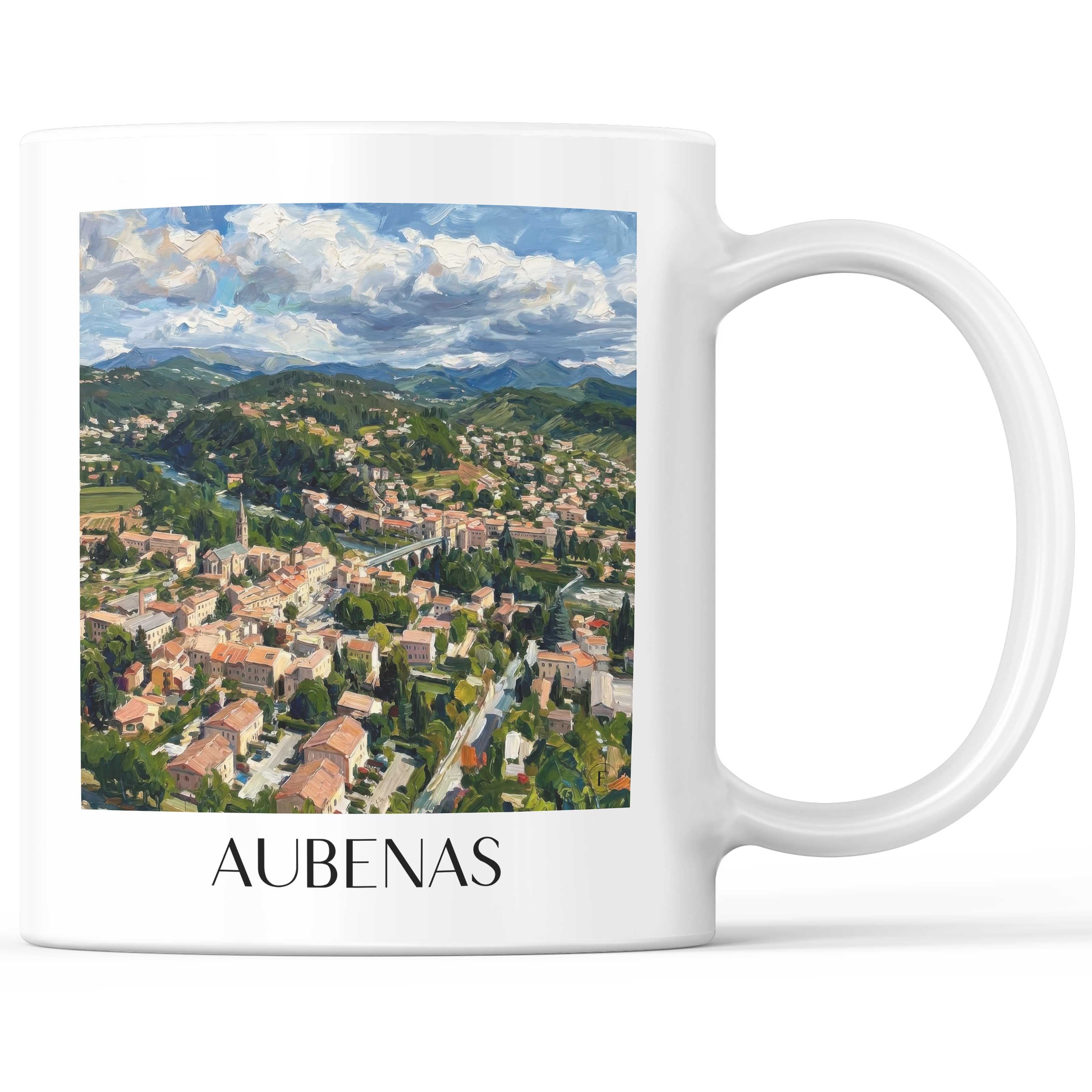Aubenas Kaffeebecher - Ardèche - Frankreich Becher - Kaffeetasse im Ölgemälde Stil