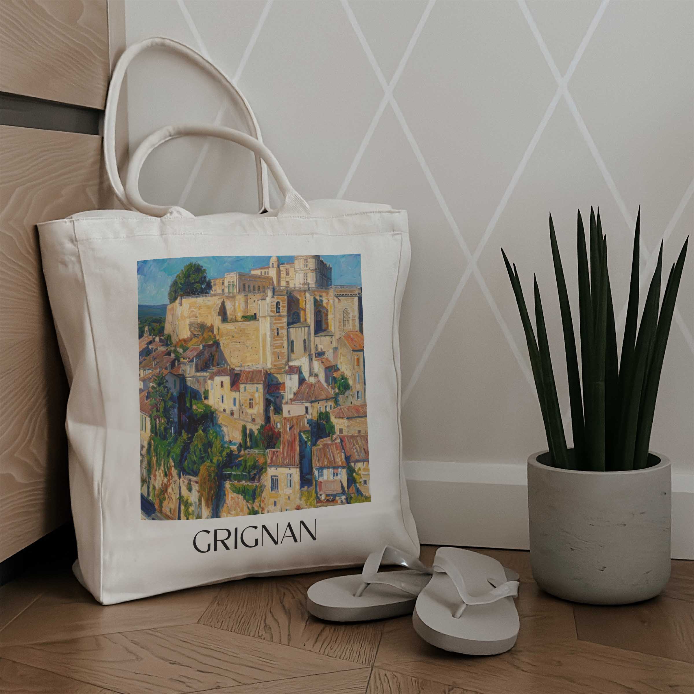 grignan-drôme-frankreich-einkaufstasche-oil-painting-oelgemaelde