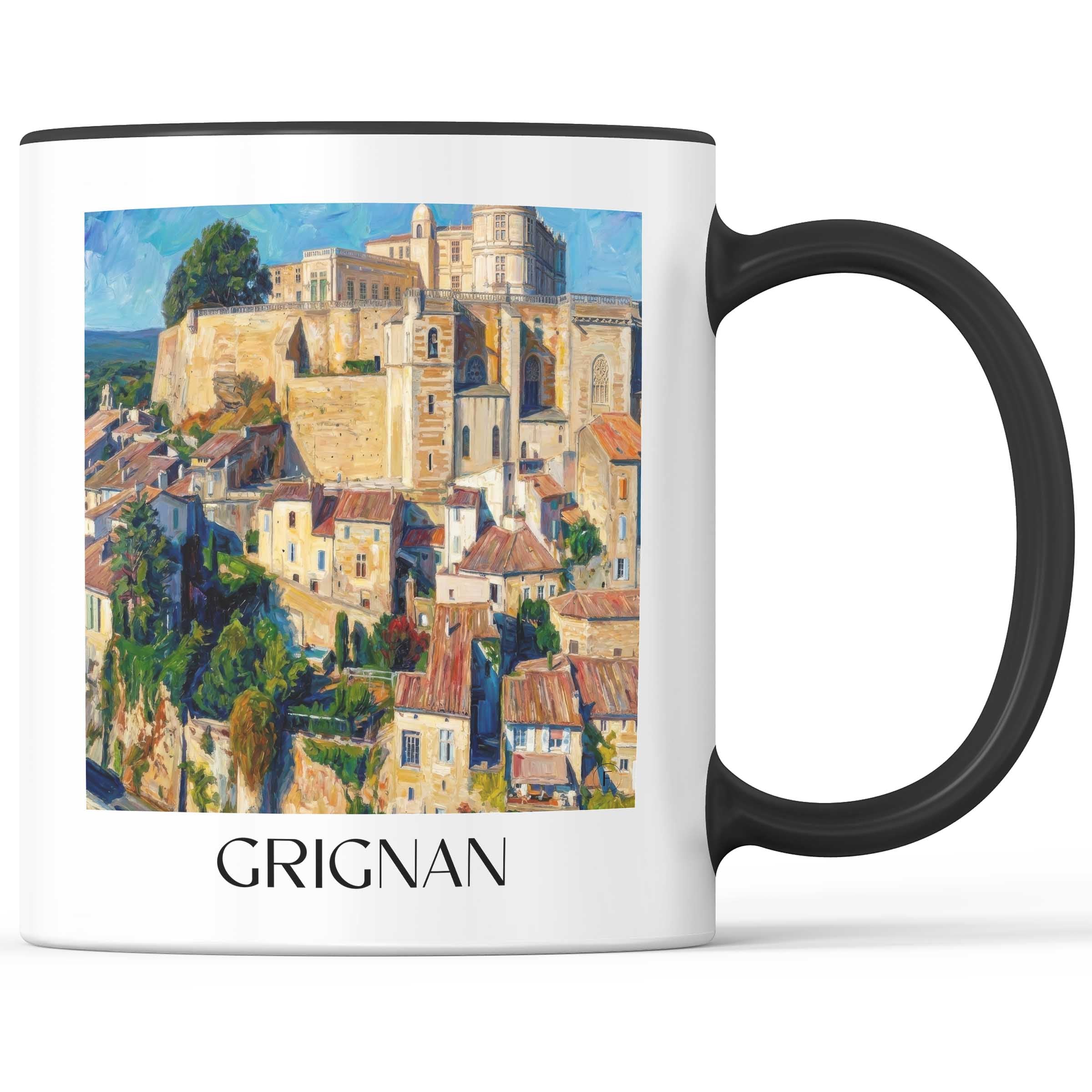 Grignan Kaffeebecher - Drôme - Frankreich Becher - Kaffeetasse im Ölgemälde Stil