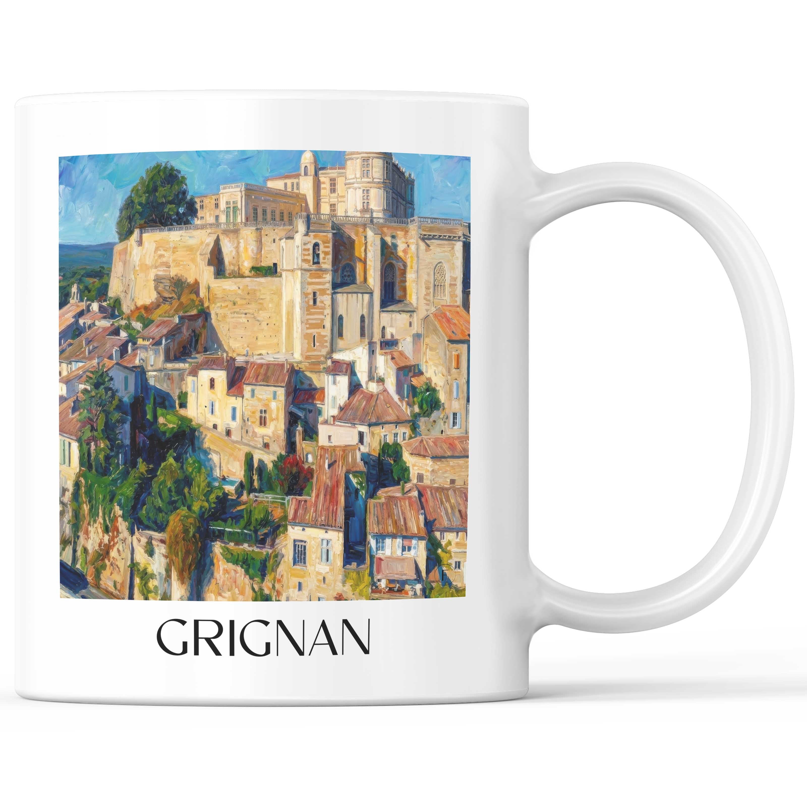 Grignan Kaffeebecher - Drôme - Frankreich Becher - Kaffeetasse im Ölgemälde Stil