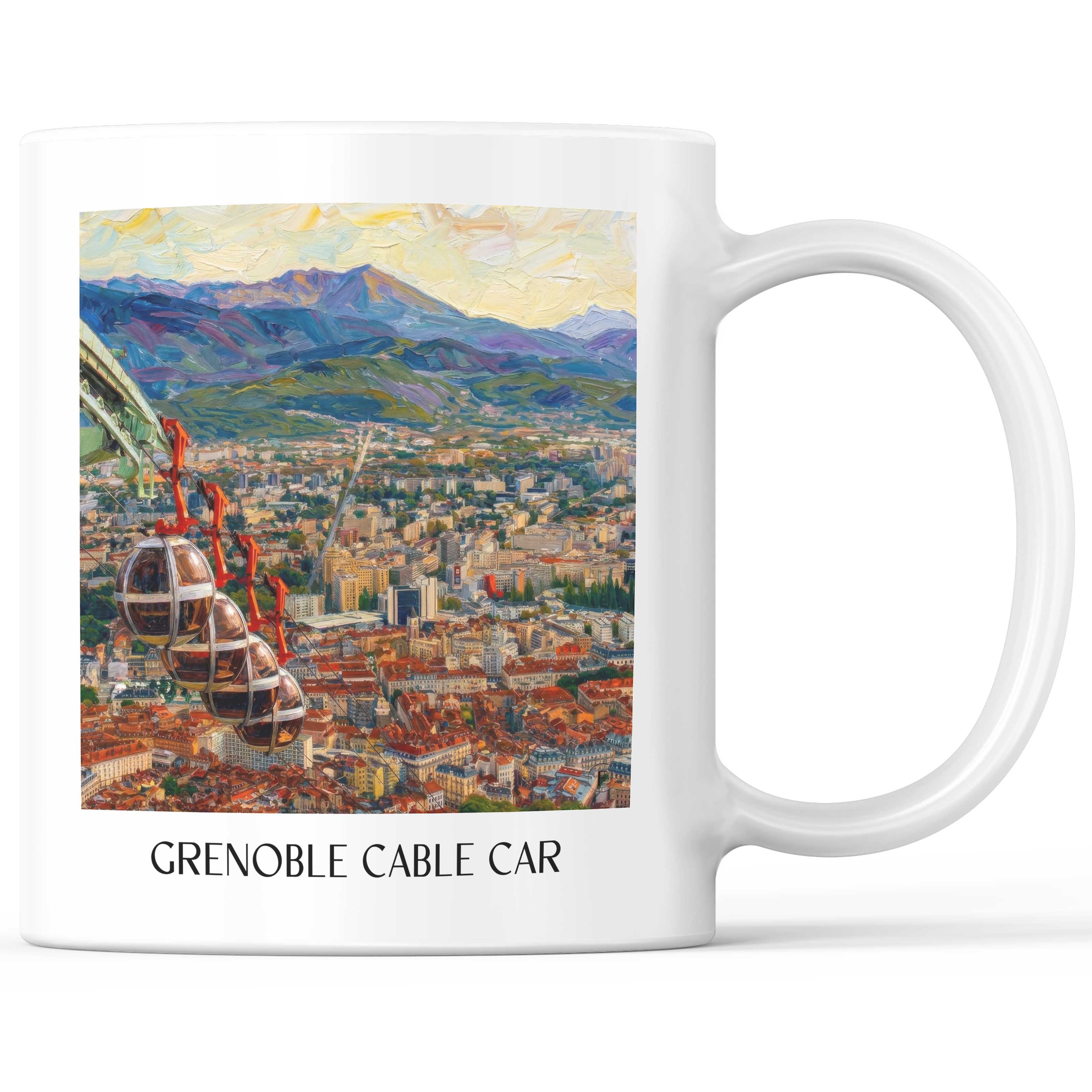 Téléphérique de Grenoble Kaffeebecher - Isère - Frankreich Becher - Kaffeetasse im Ölgemälde Stil
