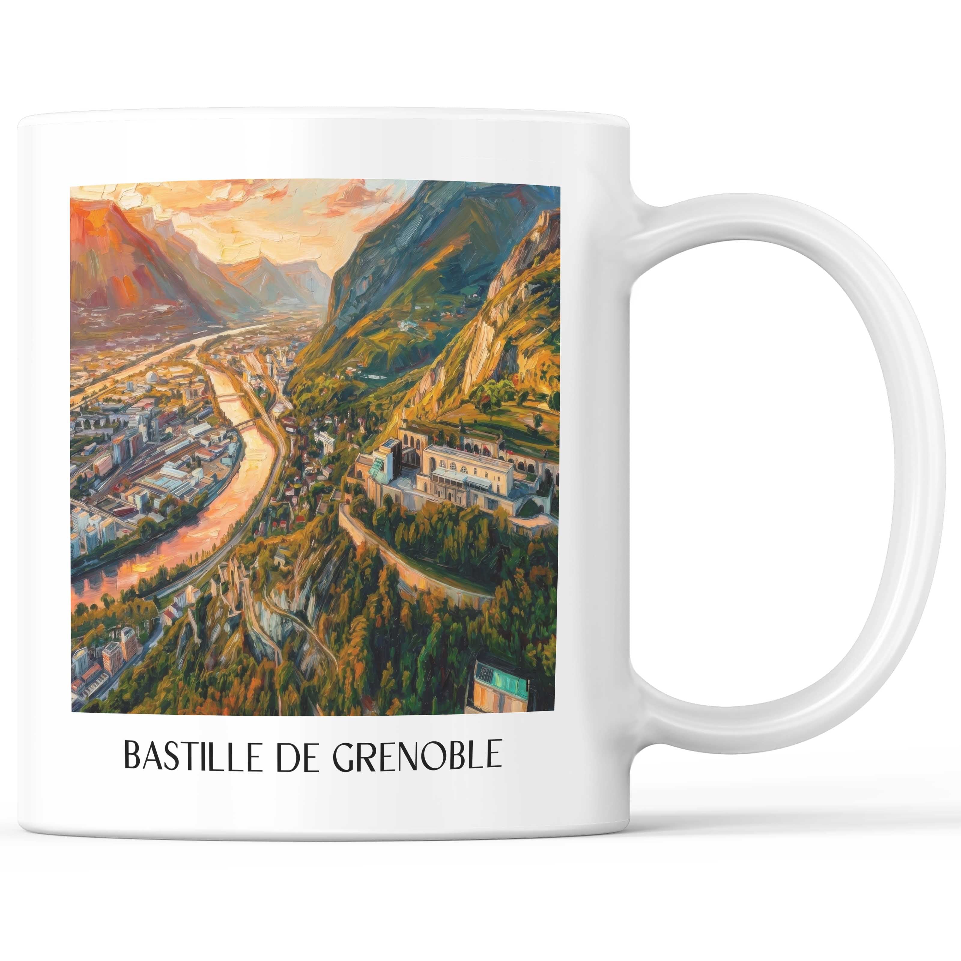 Bastille de Grenoble Kaffeebecher - Isère - Frankreich Becher - Kaffeetasse im Ölgemälde Stil