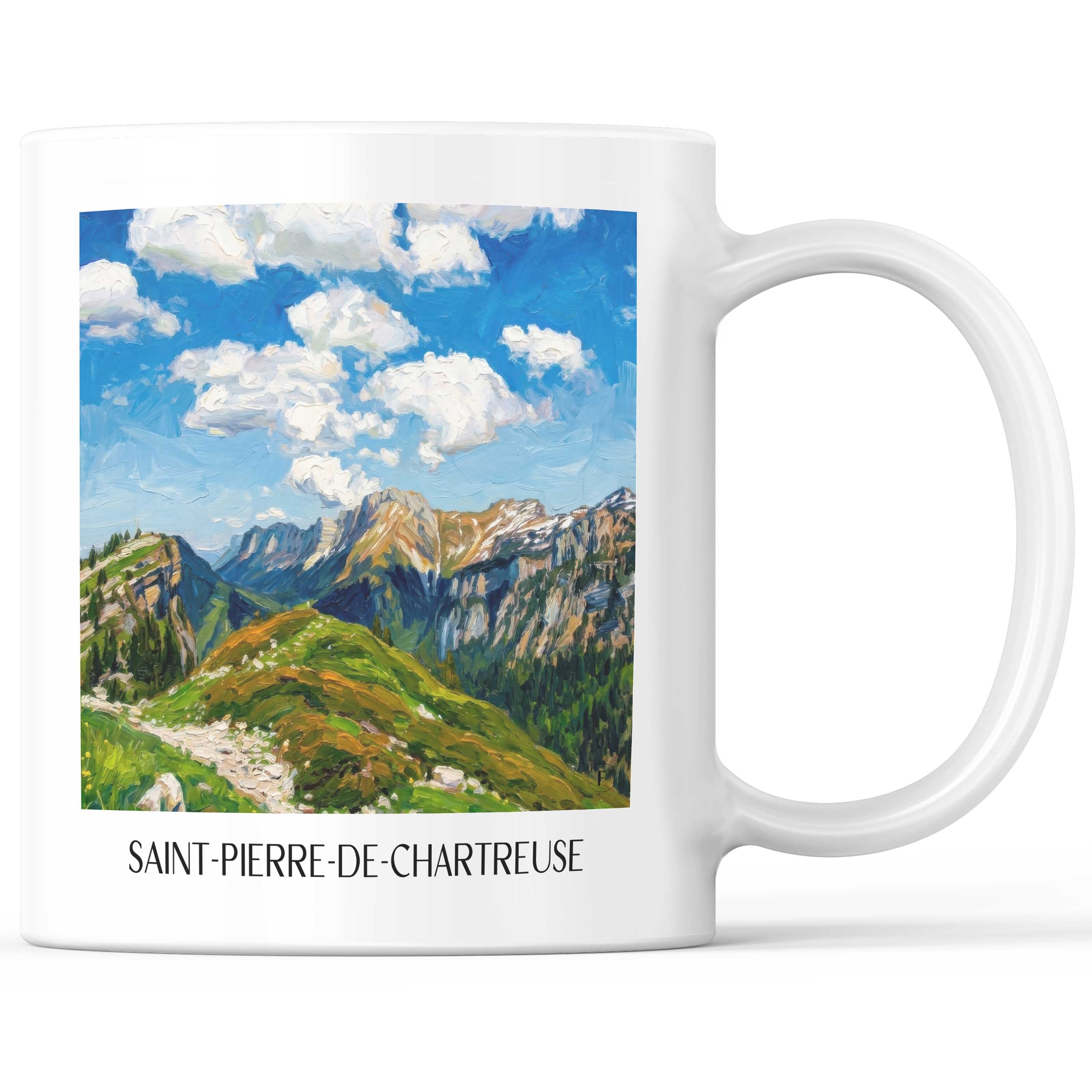 Saint-Pierre-de-Chartreuse Kaffeebecher - Isère - Frankreich Becher - Kaffeetasse im Ölgemälde Stil