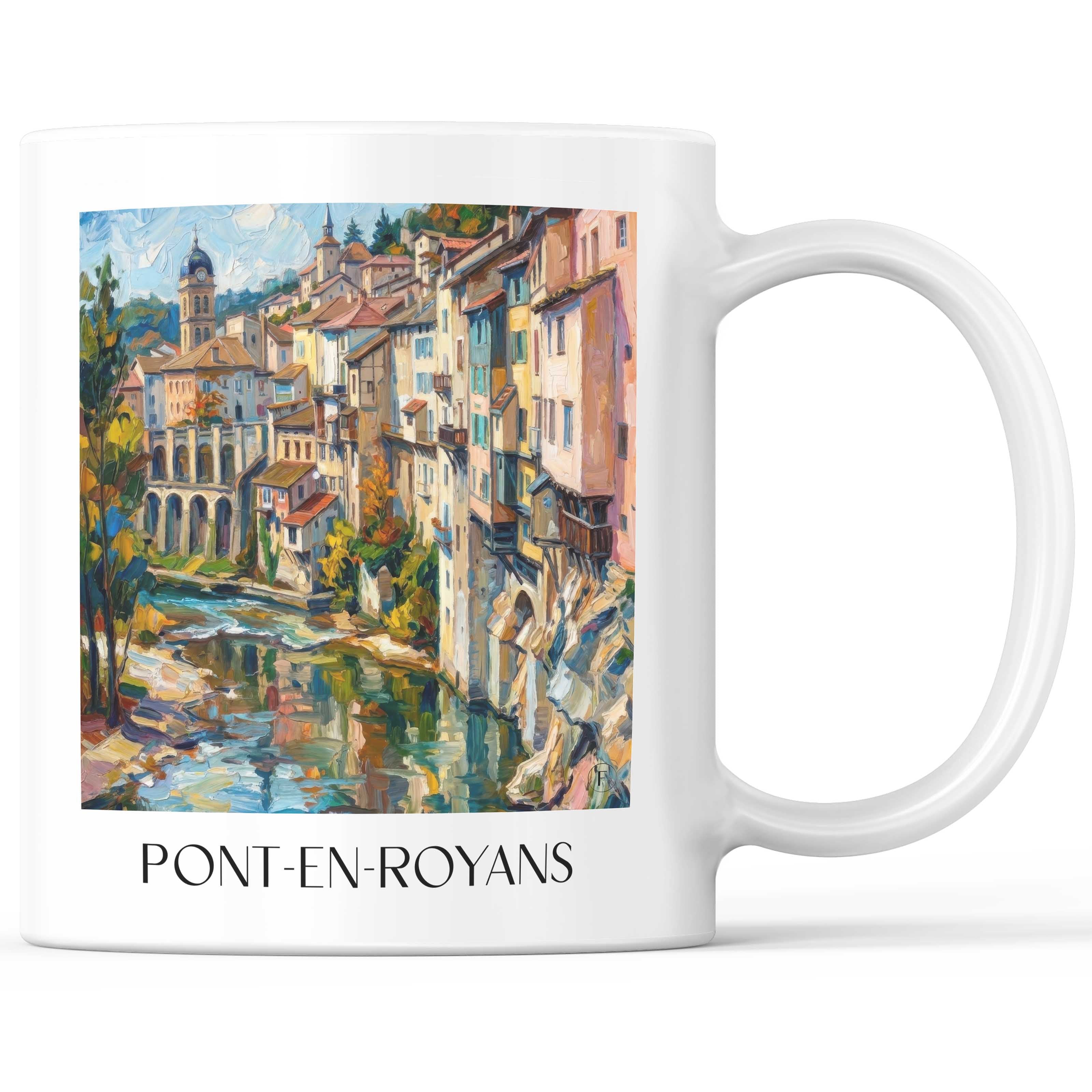 Pont-en-Royans Kaffeebecher - Vercors - Frankreich Becher - Kaffeetasse im Ölgemälde Stil