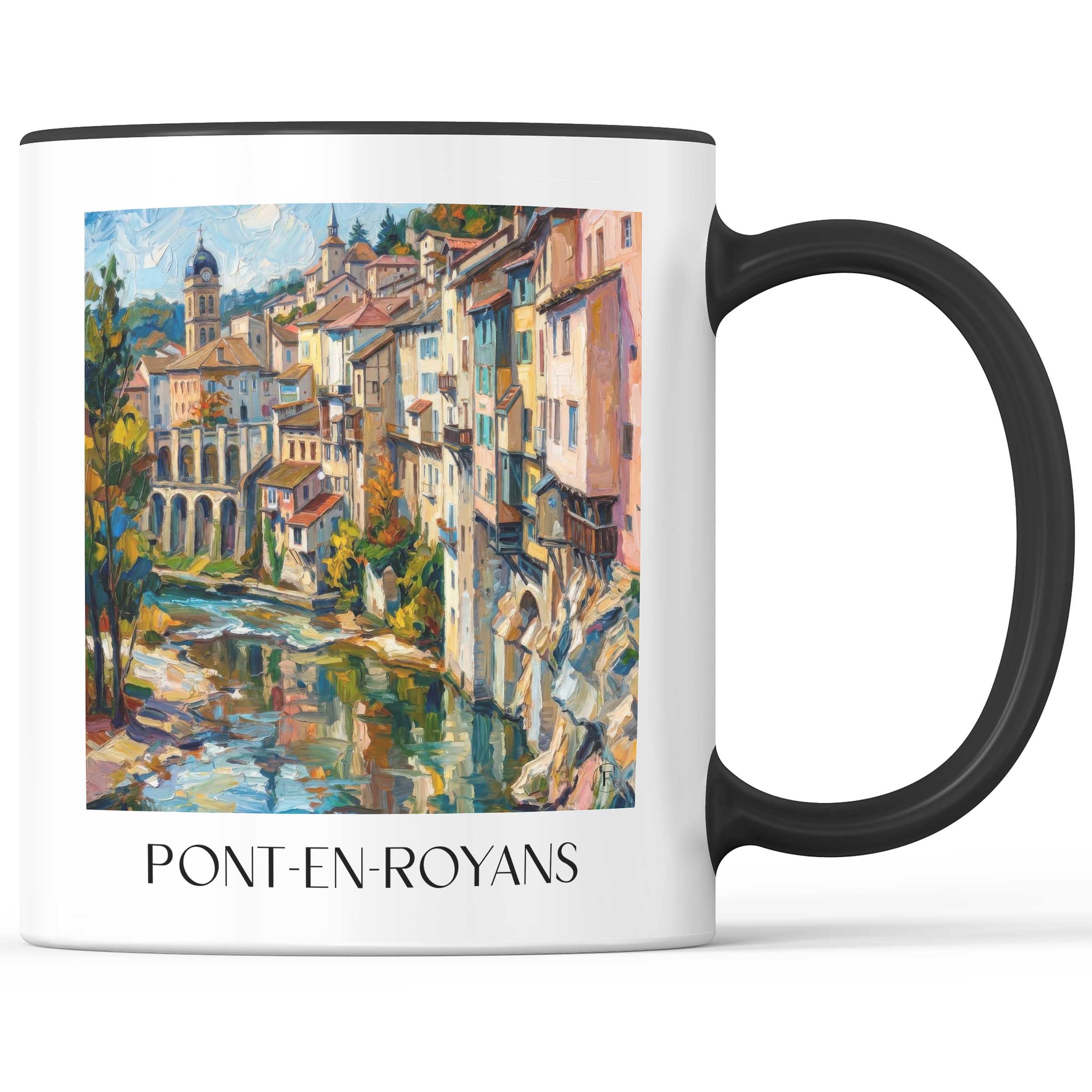 Pont-en-Royans Kaffeebecher - Vercors - Frankreich Becher - Kaffeetasse im Ölgemälde Stil