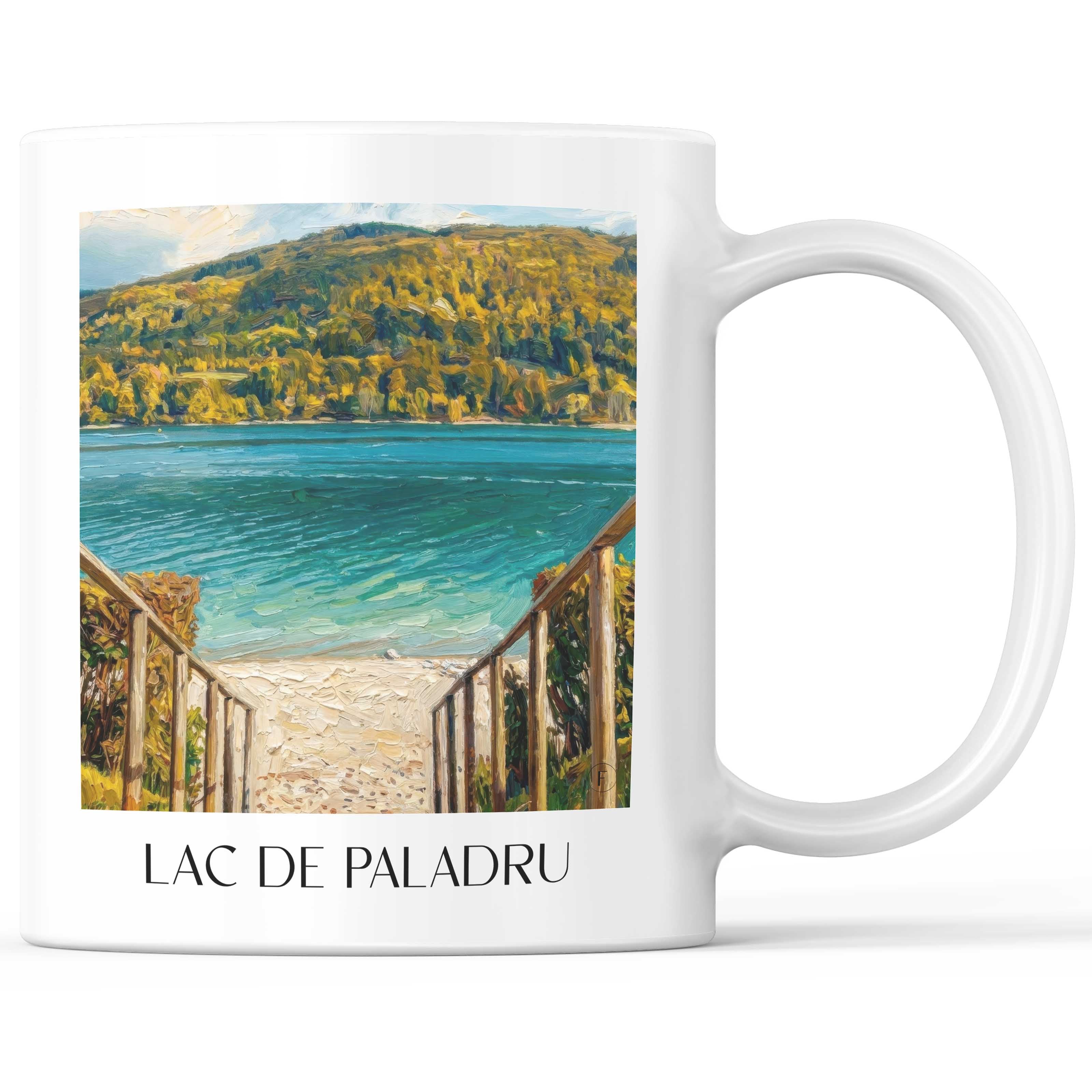 Lac de Paladru Kaffeebecher - Isère - Frankreich Becher - Kaffeetasse im Ölgemälde Stil