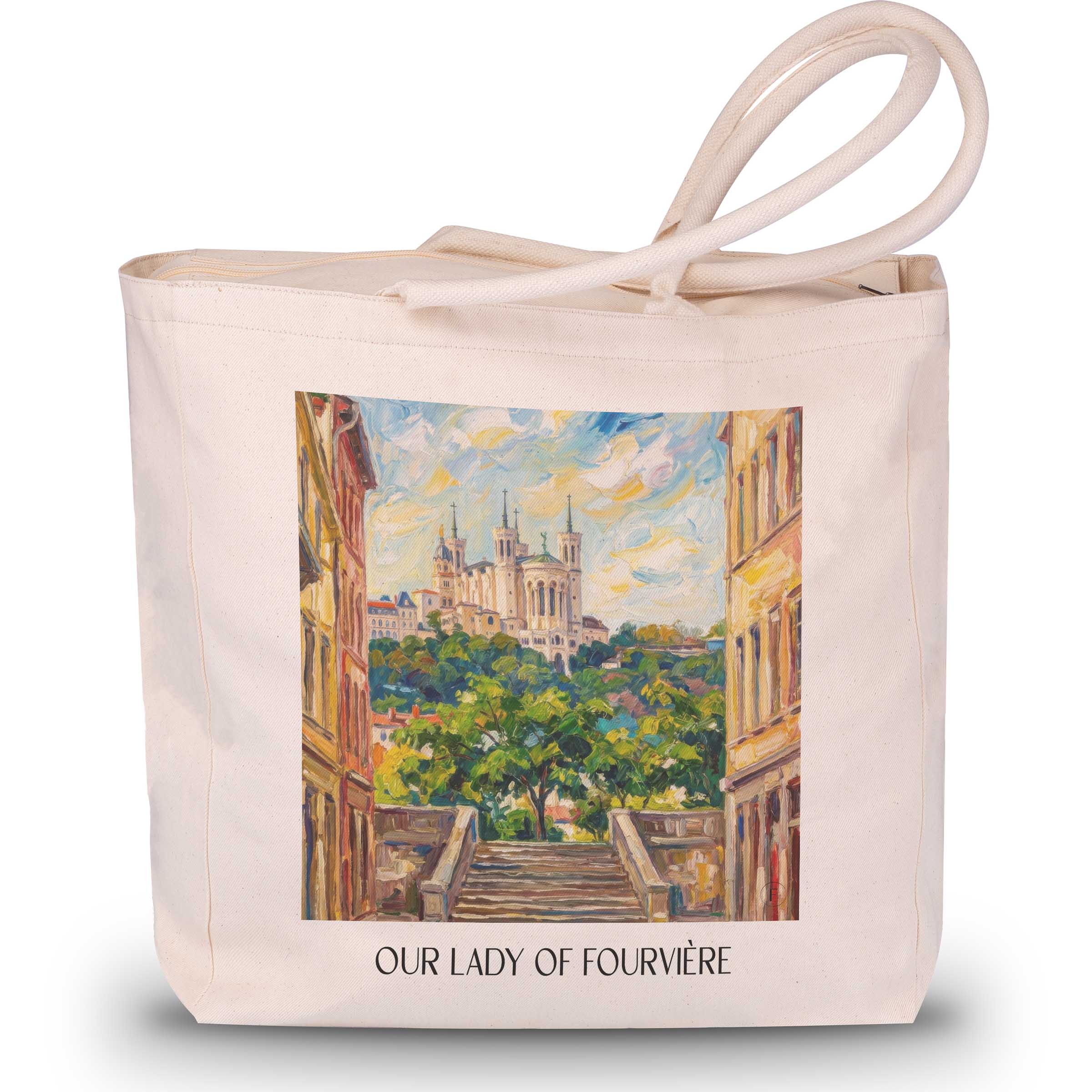 Notre-Dame de Fourvière Shopping Tasche - Lyon - Frankreich Tote Bag - Einkaufstasche im Ölgemälde Stil