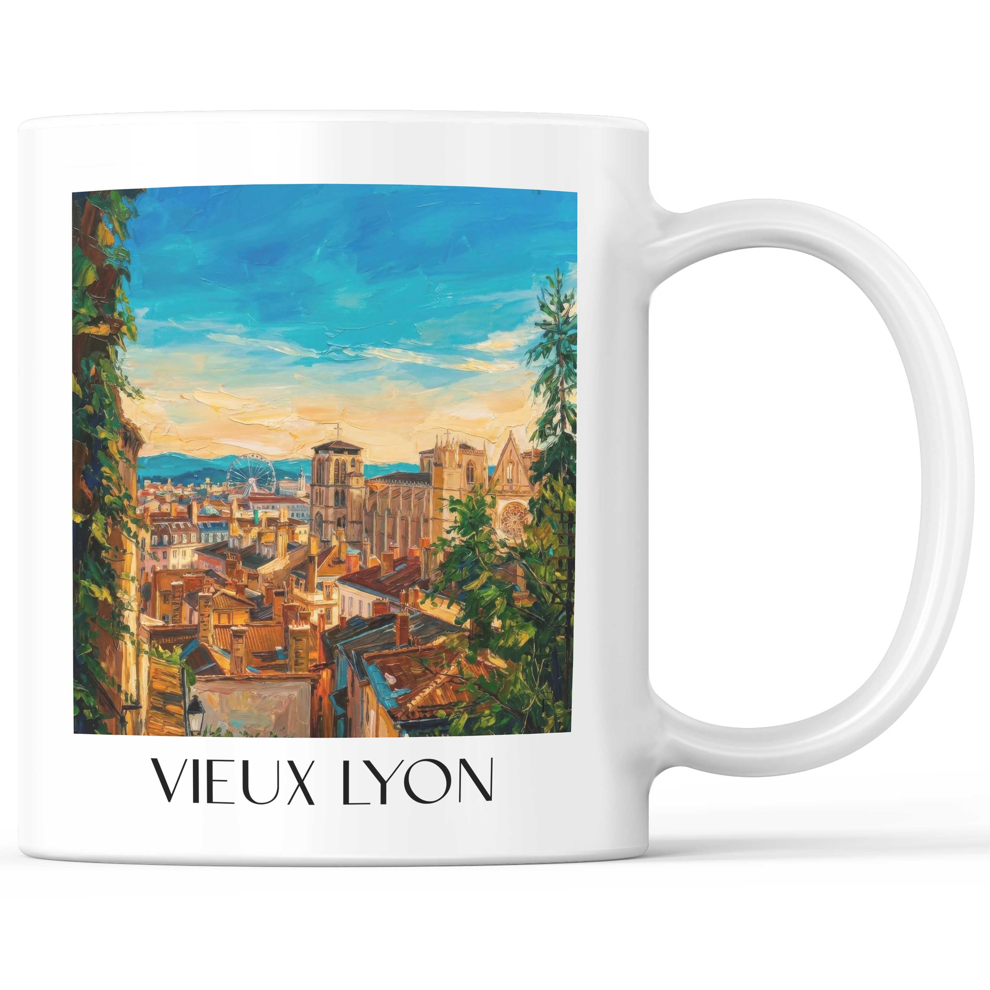 Vieux Lyon Kaffeebecher - Rhône - Frankreich Becher - Kaffeetasse im Ölgemälde Stil
