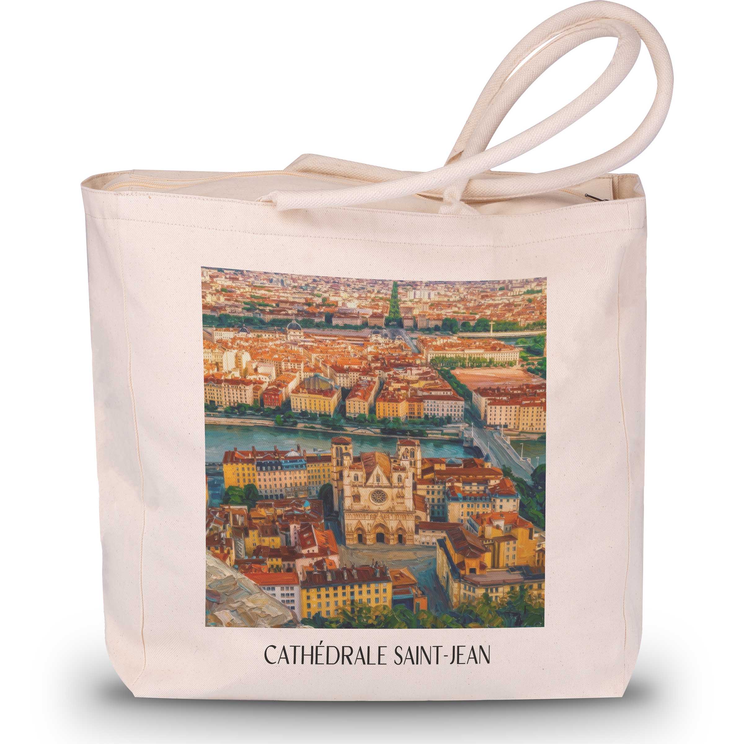 cathédrale-saint-jean-lyon-frankreich-einkaufstasche-oil-painting-oelgemaelde