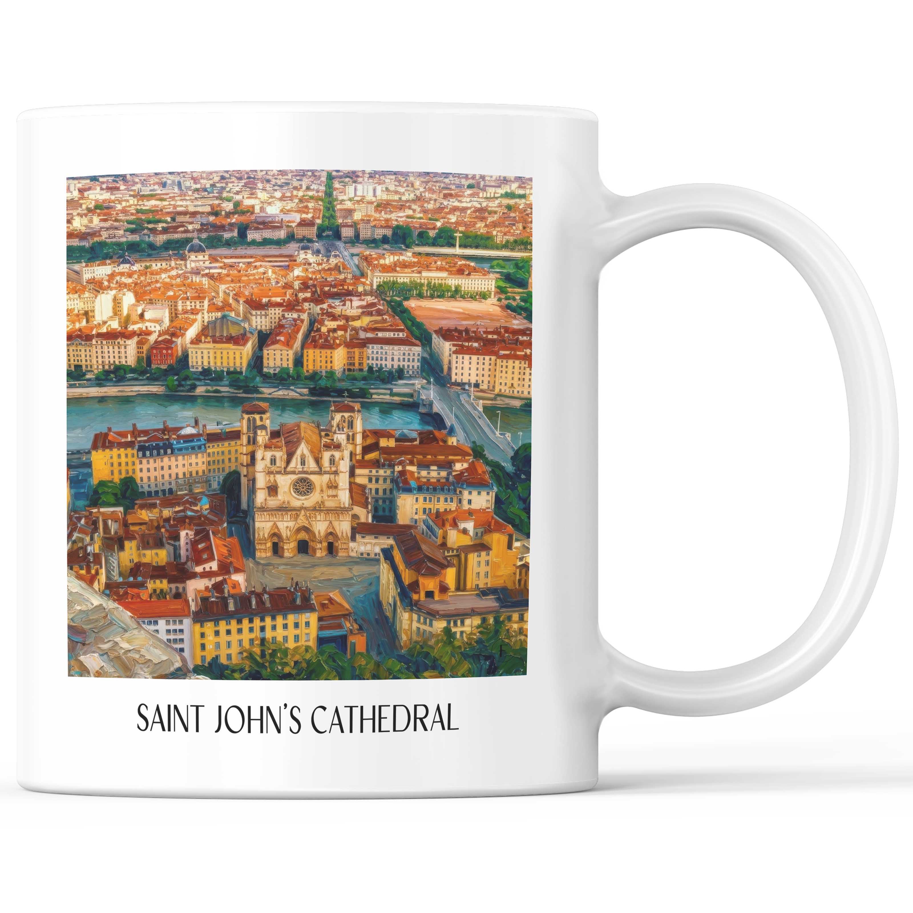 Cathédrale Saint-Jean Kaffeebecher - Lyon - Frankreich Becher - Kaffeetasse im Ölgemälde Stil
