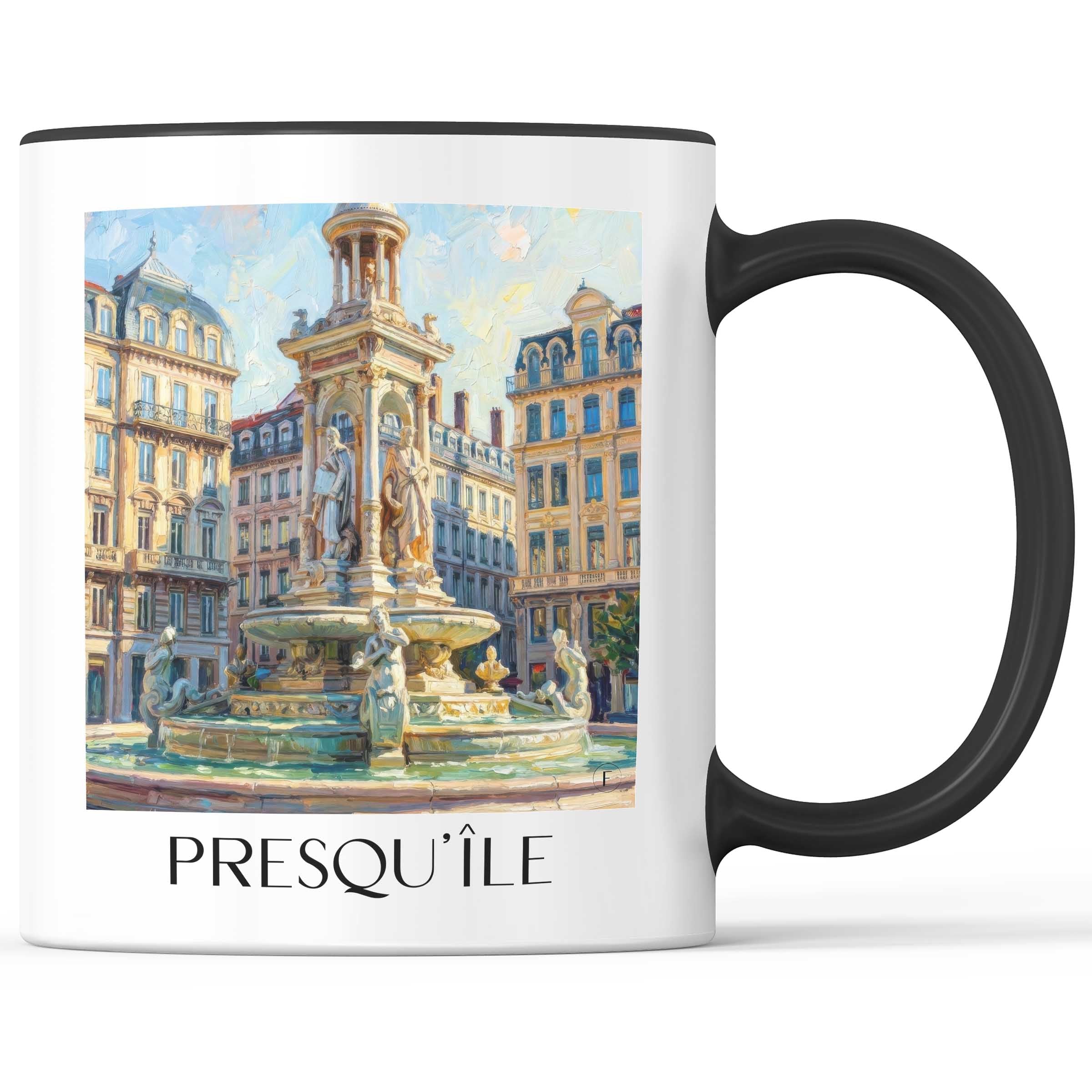 Presqu'île Kaffeebecher - Lyon - Frankreich Becher - Kaffeetasse im Ölgemälde Stil
