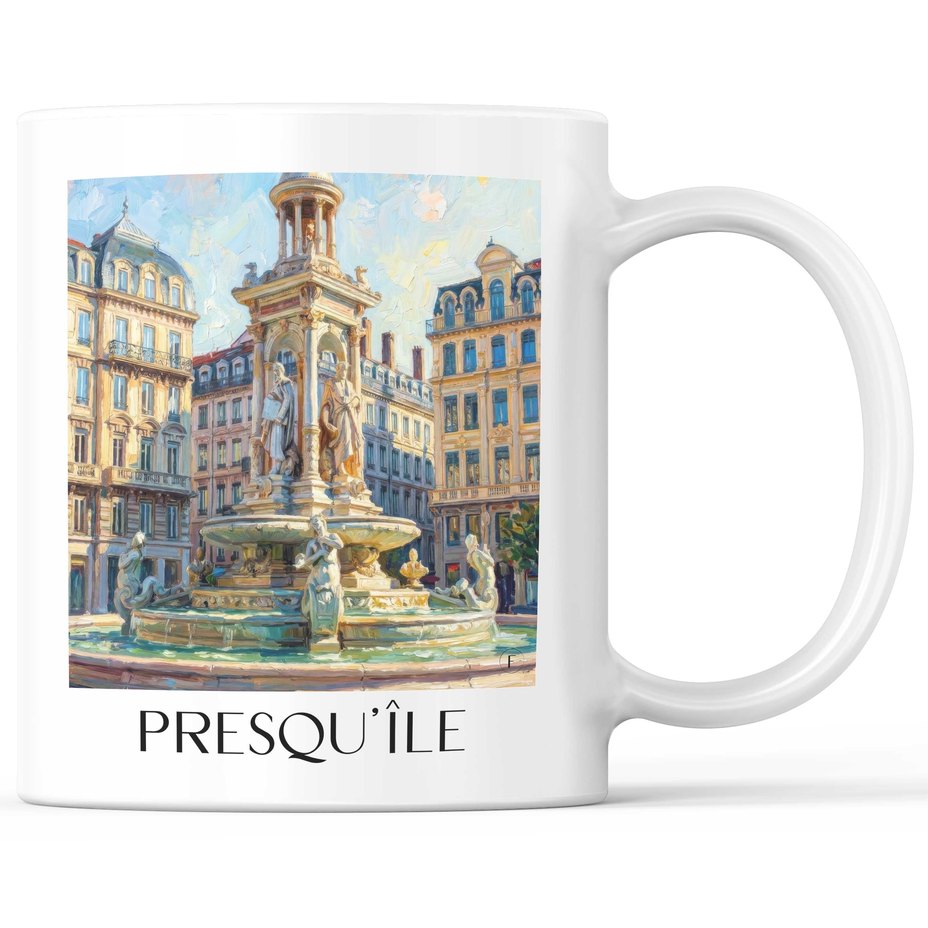 Presqu'île Kaffeebecher - Lyon - Frankreich Becher - Kaffeetasse im Ölgemälde Stil