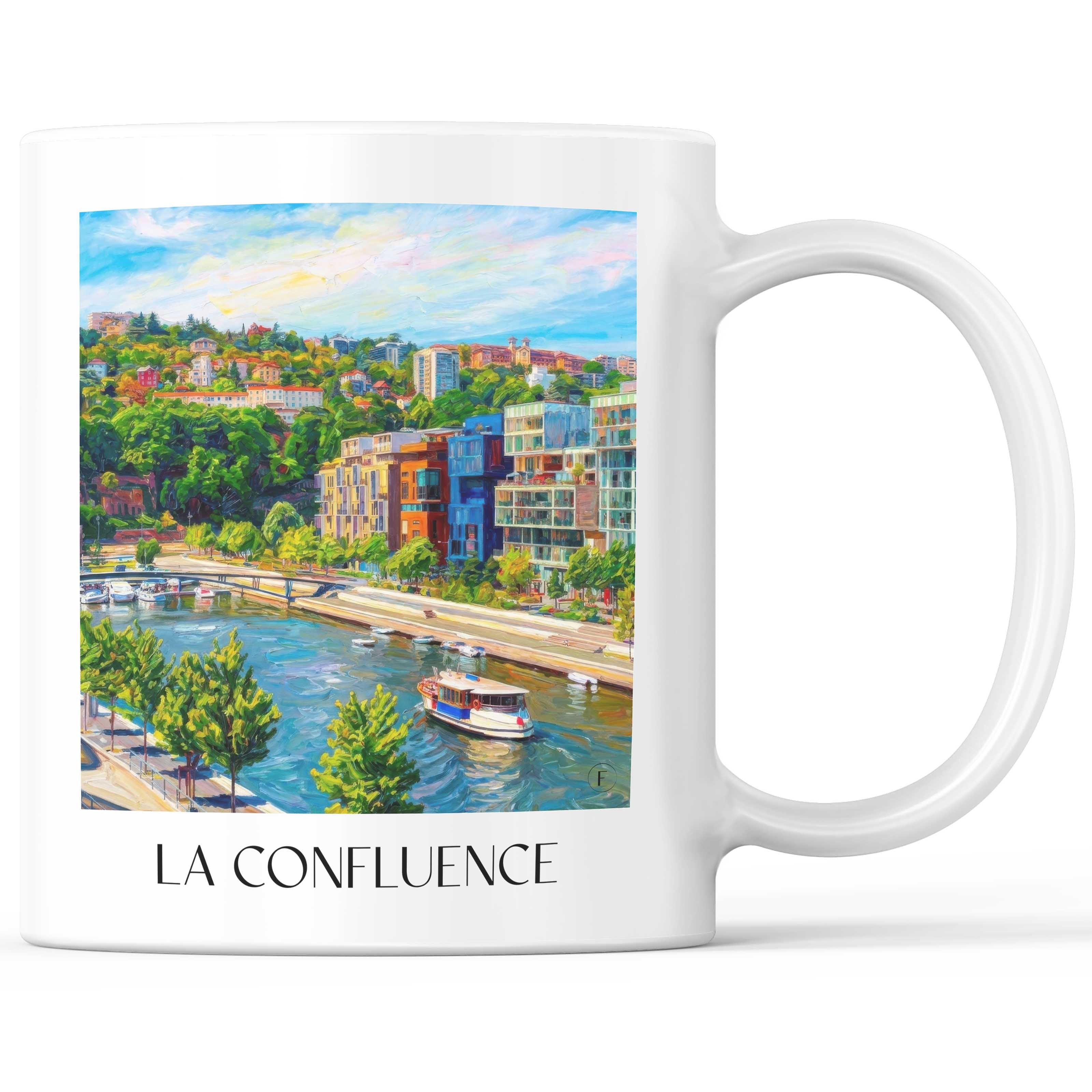 La Confluence Kaffeebecher - Lyon - Frankreich Becher - Kaffeetasse im Ölgemälde Stil