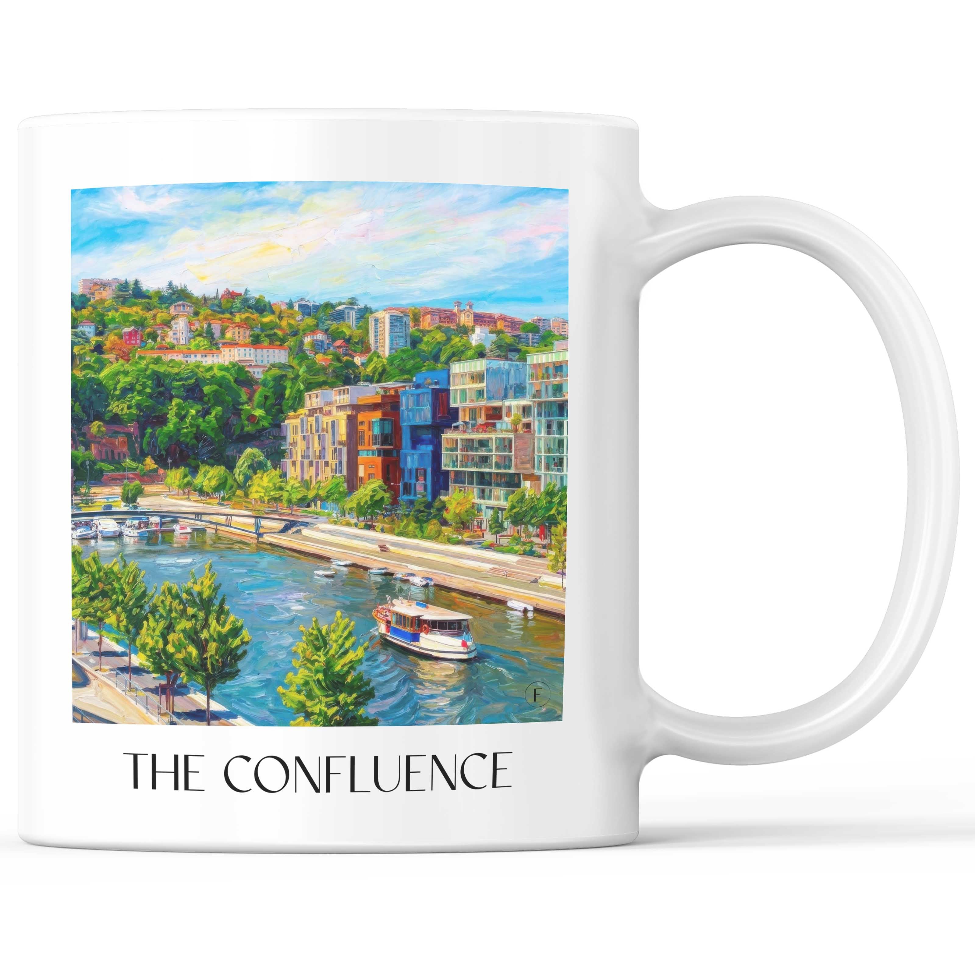 La Confluence Kaffeebecher - Lyon - Frankreich Becher - Kaffeetasse im Ölgemälde Stil
