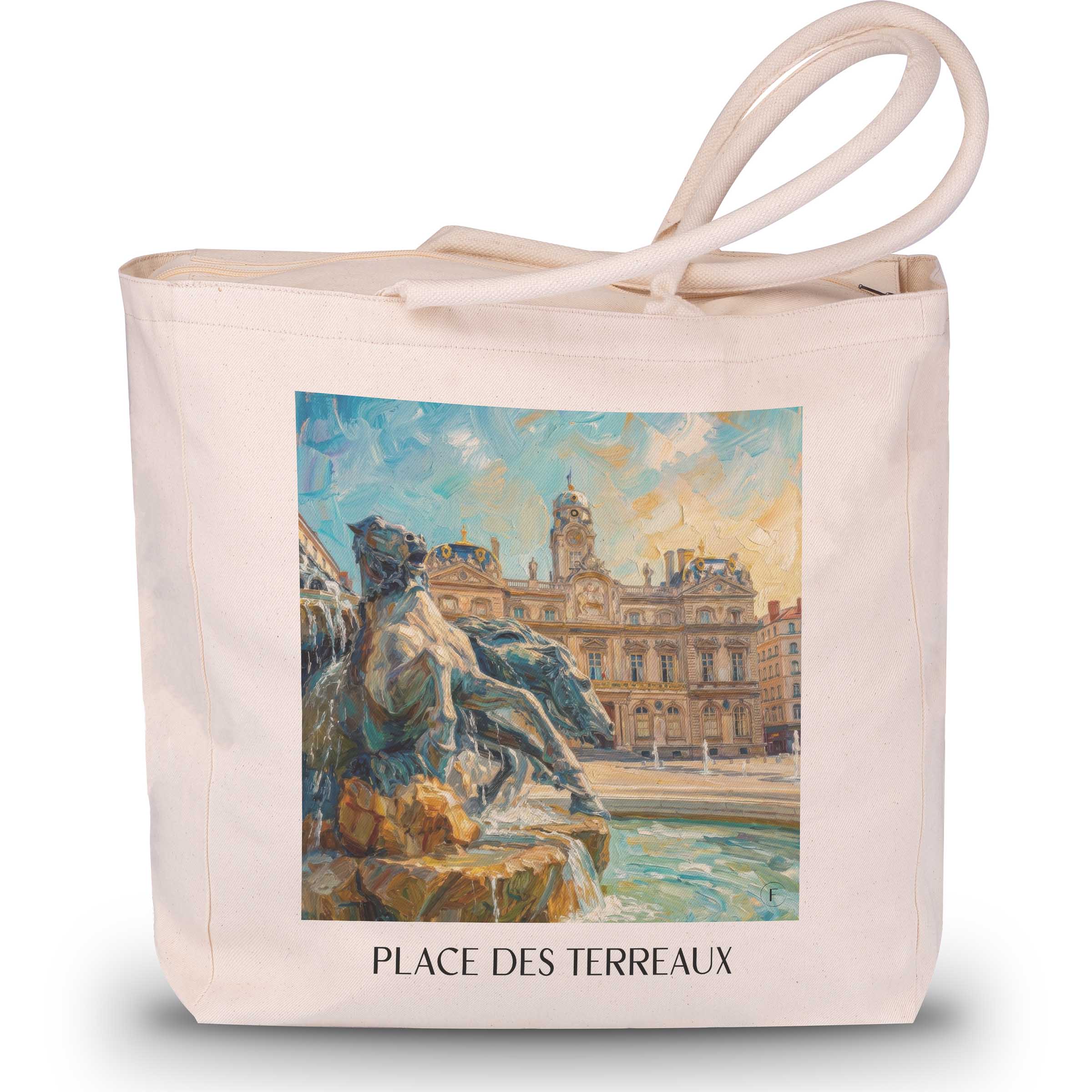 Place des Terreaux Shopping Tasche - Lyon - Frankreich Tote Bag - Einkaufstasche im Ölgemälde Stil