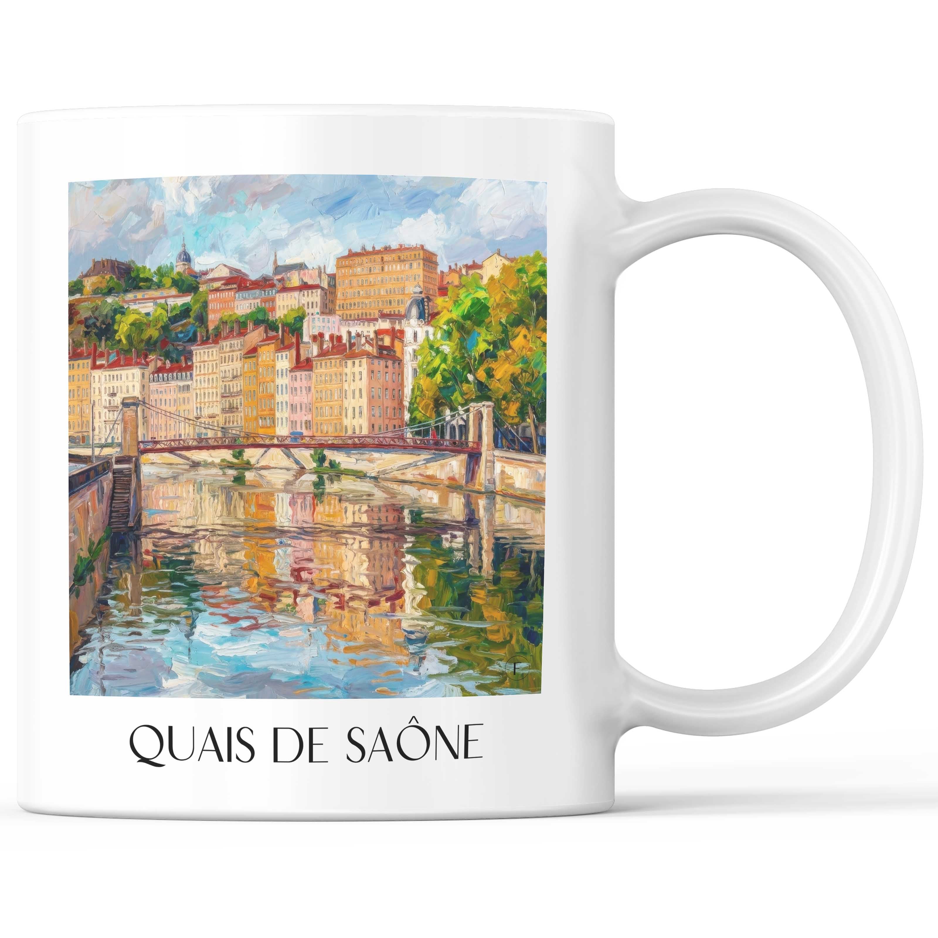 Quais de Saône Kaffeebecher - Lyon - Frankreich Becher - Kaffeetasse im Ölgemälde Stil