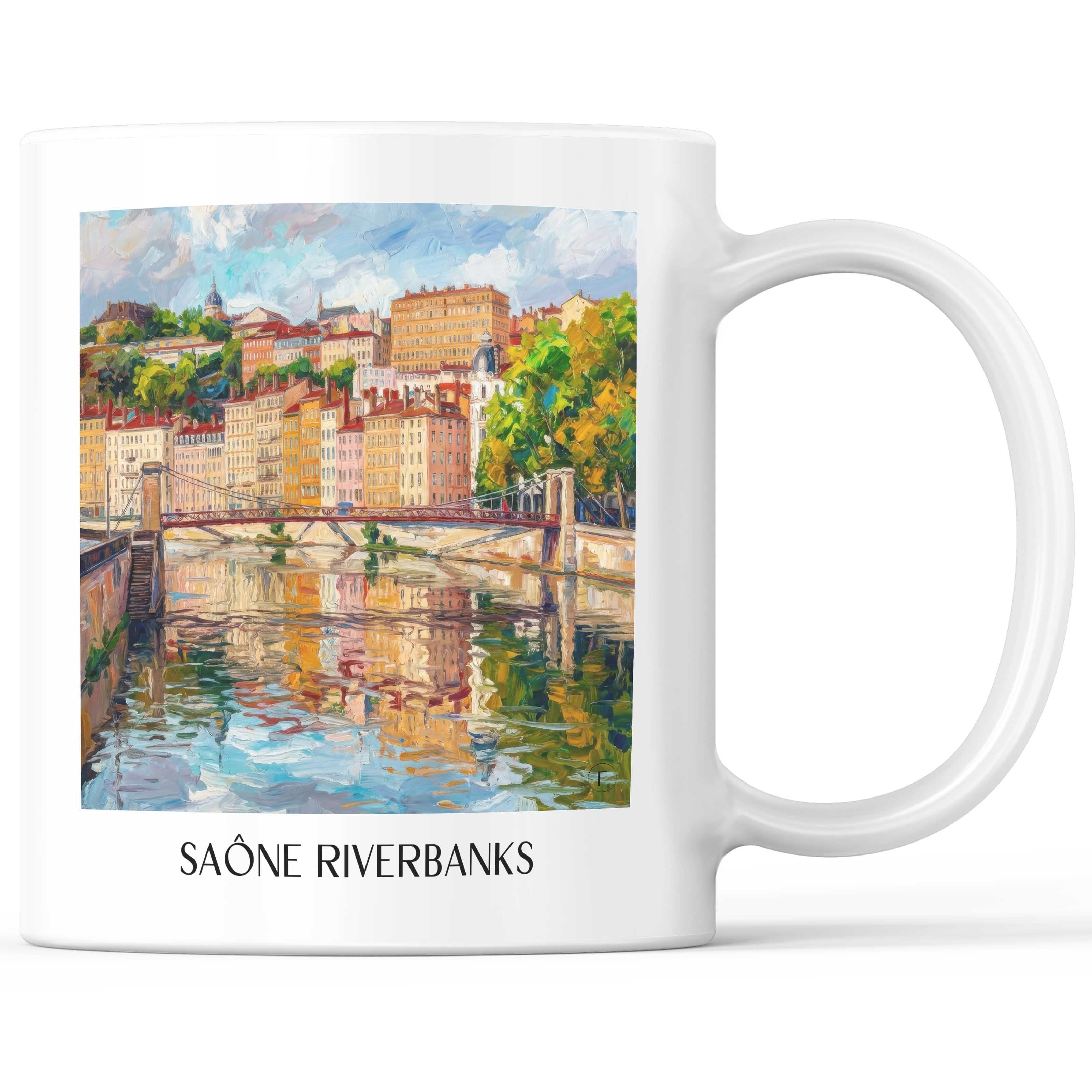 Quais de Saône Kaffeebecher - Lyon - Frankreich Becher - Kaffeetasse im Ölgemälde Stil