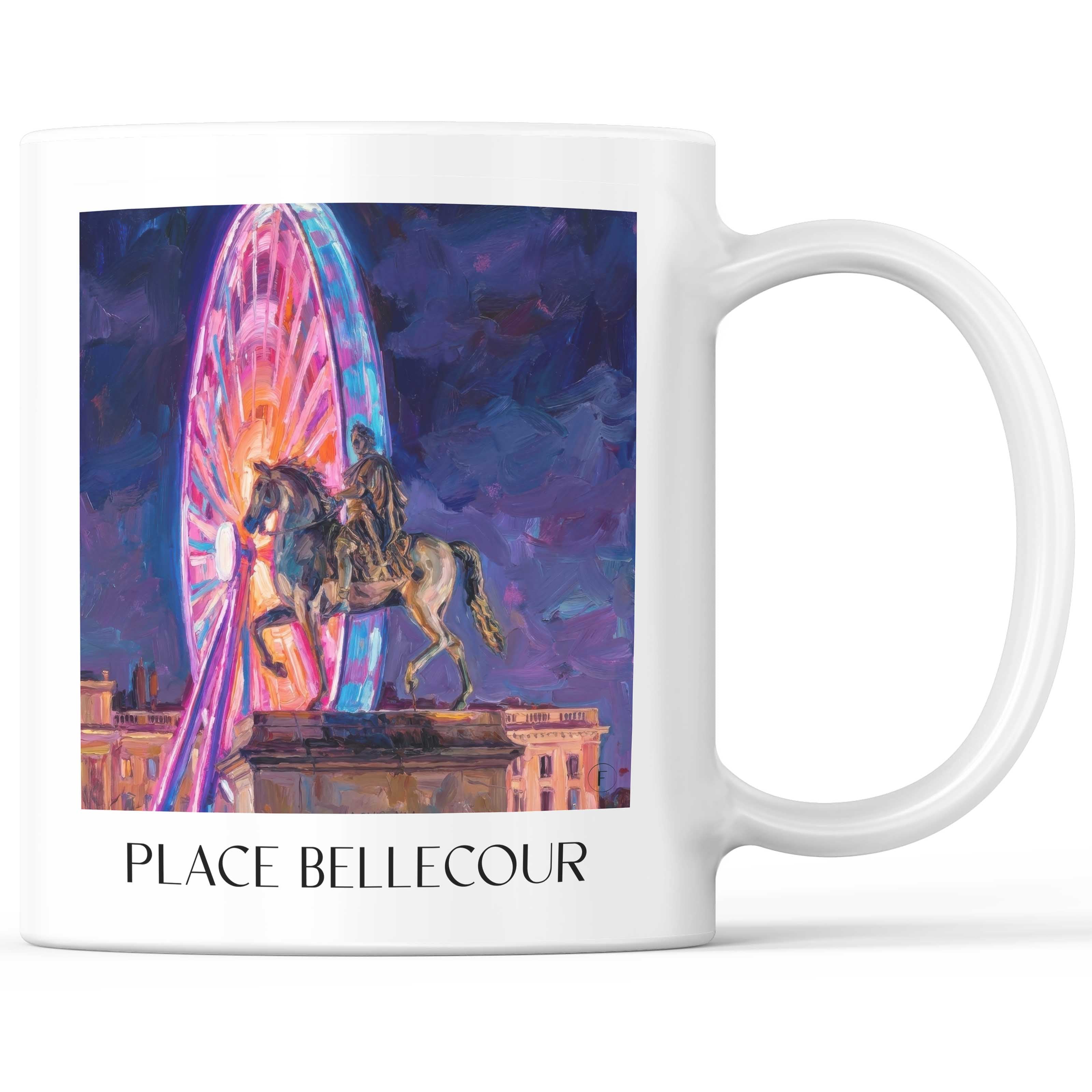 Place Bellecour Kaffeebecher - Lyon - Frankreich Becher - Kaffeetasse im Ölgemälde Stil