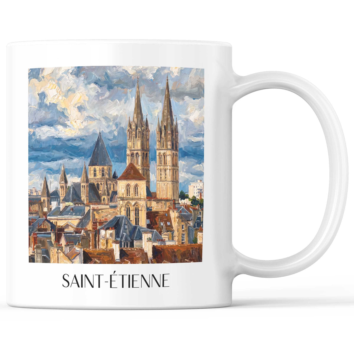 Saint-Étienne Kaffeebecher - Loire - Frankreich Becher - Kaffeetasse im Ölgemälde Stil