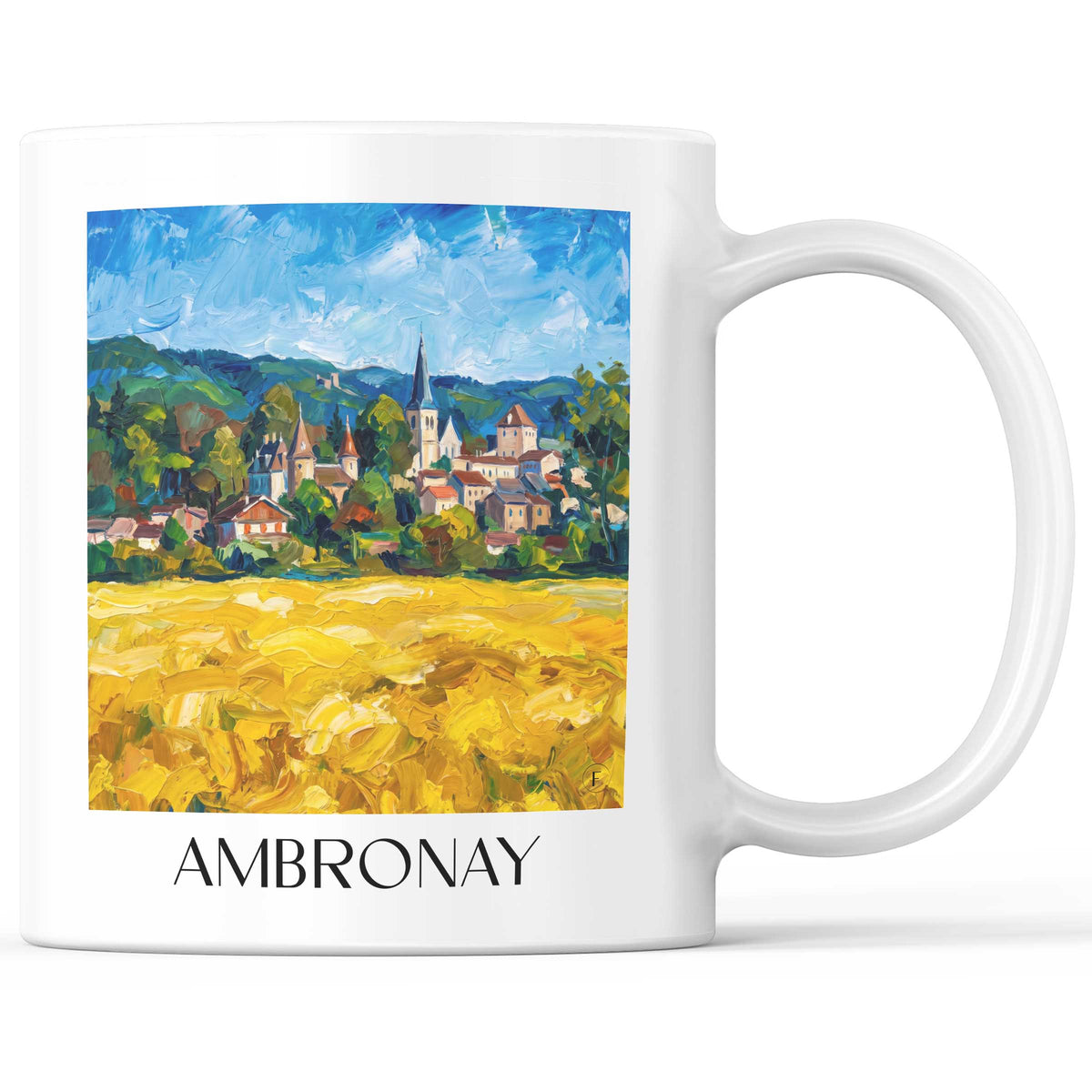 Ambronay Kaffeebecher - Ain - Frankreich Becher - Kaffeetasse im Ölgemälde Stil