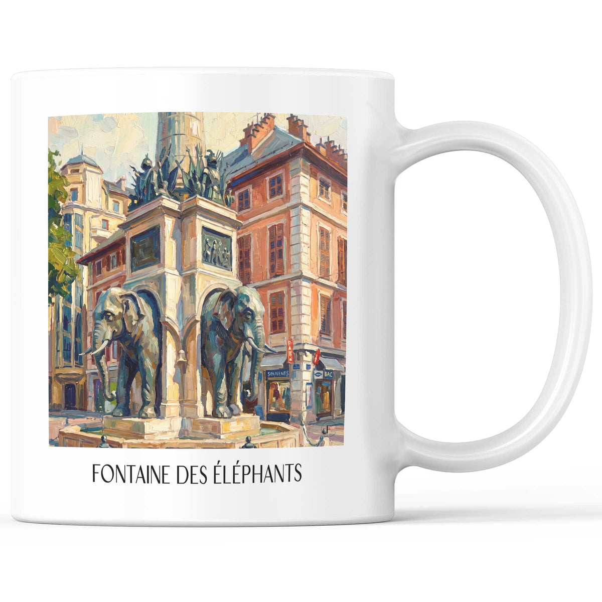 Fontaine des Éléphants Kaffeebecher - Chambéry - Frankreich Becher - Kaffeetasse im Ölgemälde Stil