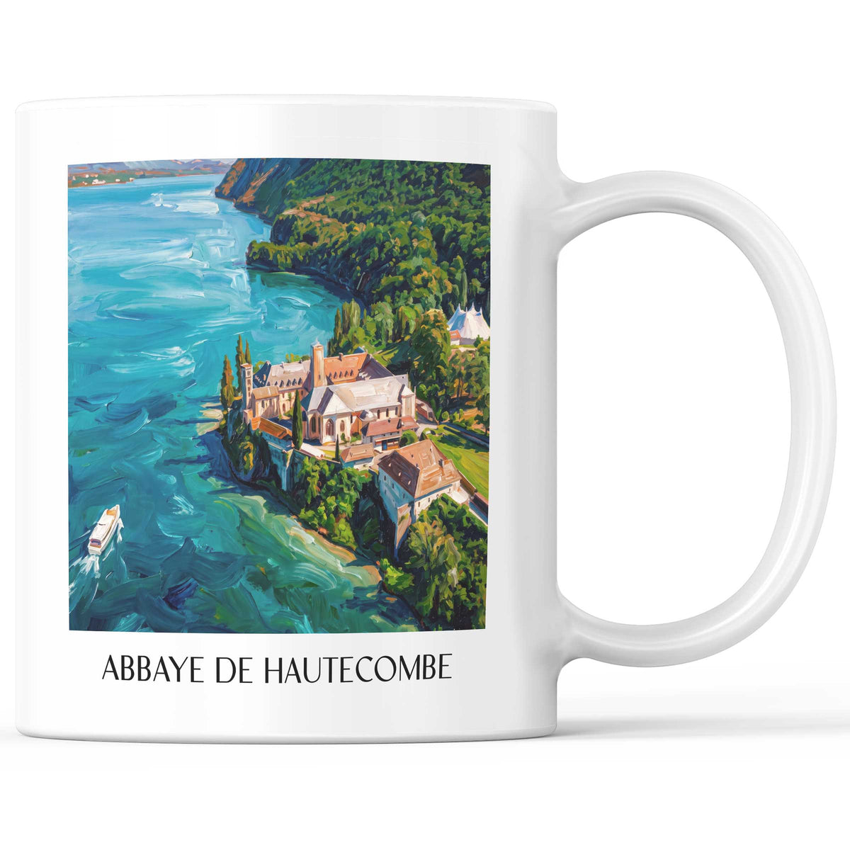 Abbaye de Hautecombe Kaffeebecher - Lac du Bourget - Frankreich Becher - Kaffeetasse im Ölgemälde Stil