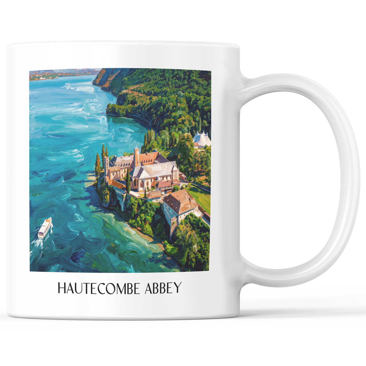 Abbaye de Hautecombe Kaffeebecher - Lac du Bourget - Frankreich Becher - Kaffeetasse im Ölgemälde Stil