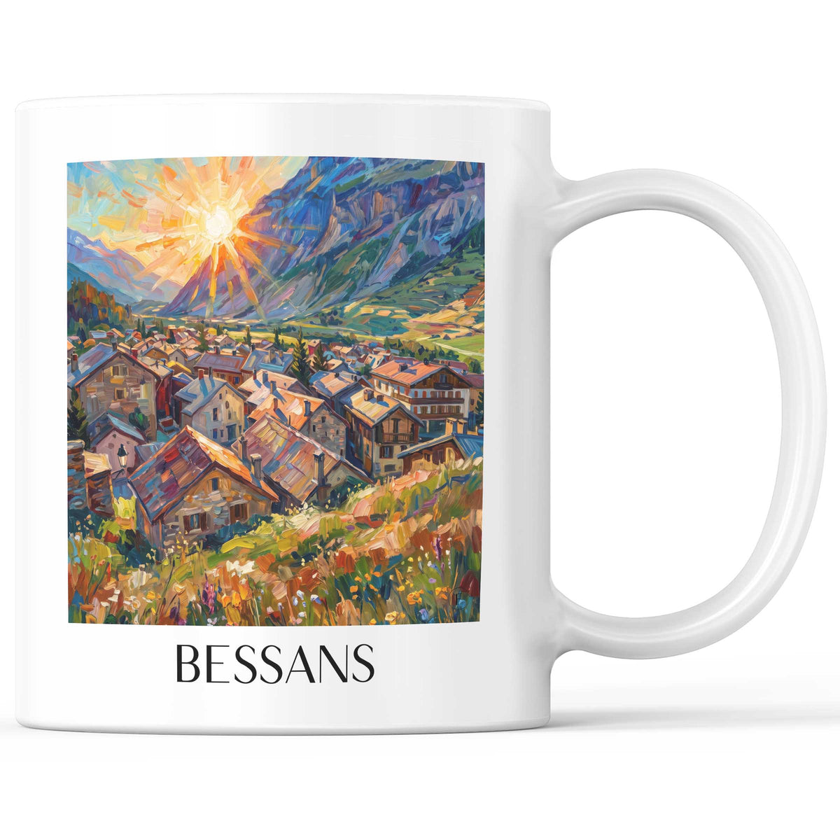 Bessans Kaffeebecher - Haute-Maurienne - Frankreich Becher - Kaffeetasse im Ölgemälde Stil