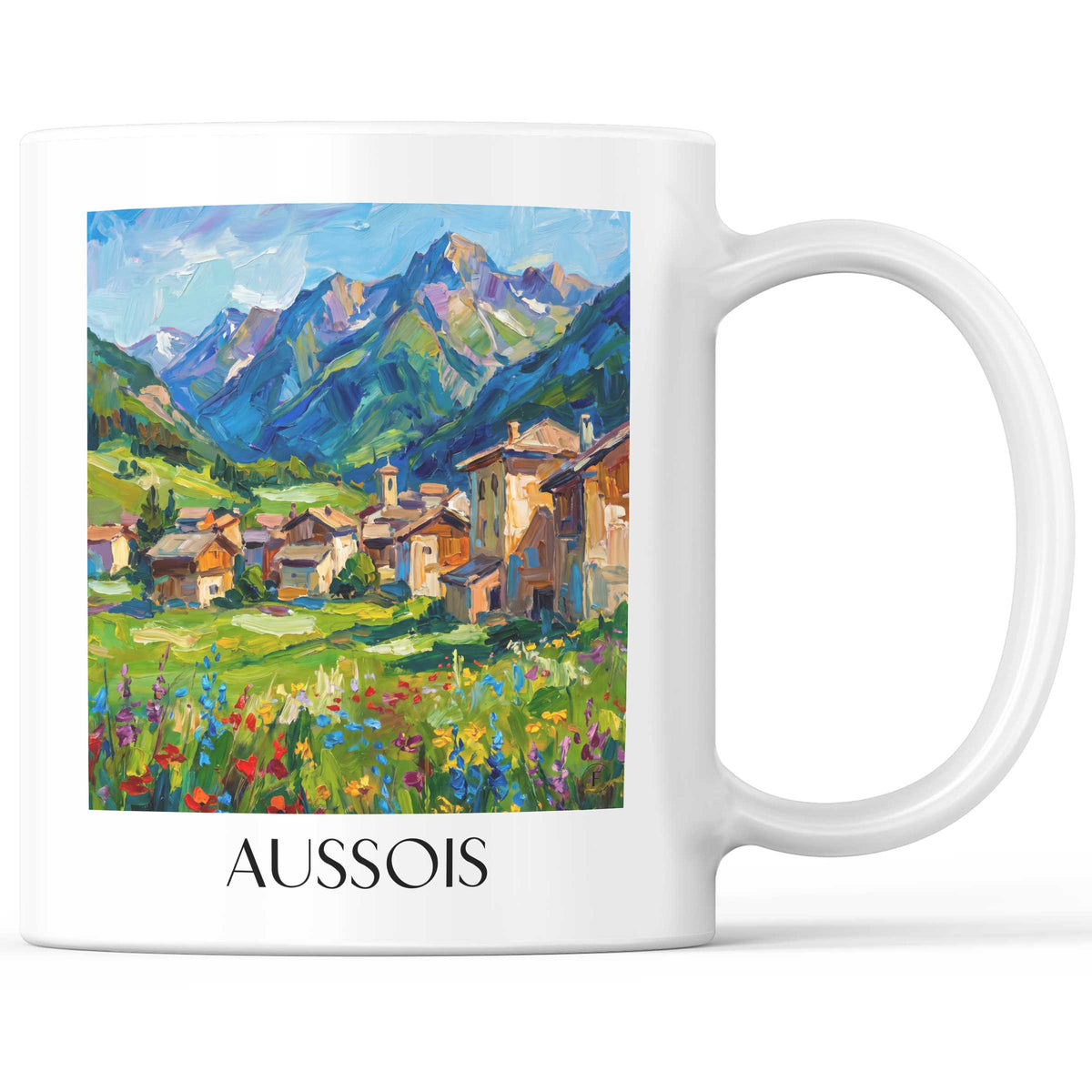 Aussois Kaffeebecher - Maurienne - Frankreich Becher - Kaffeetasse im Ölgemälde Stil