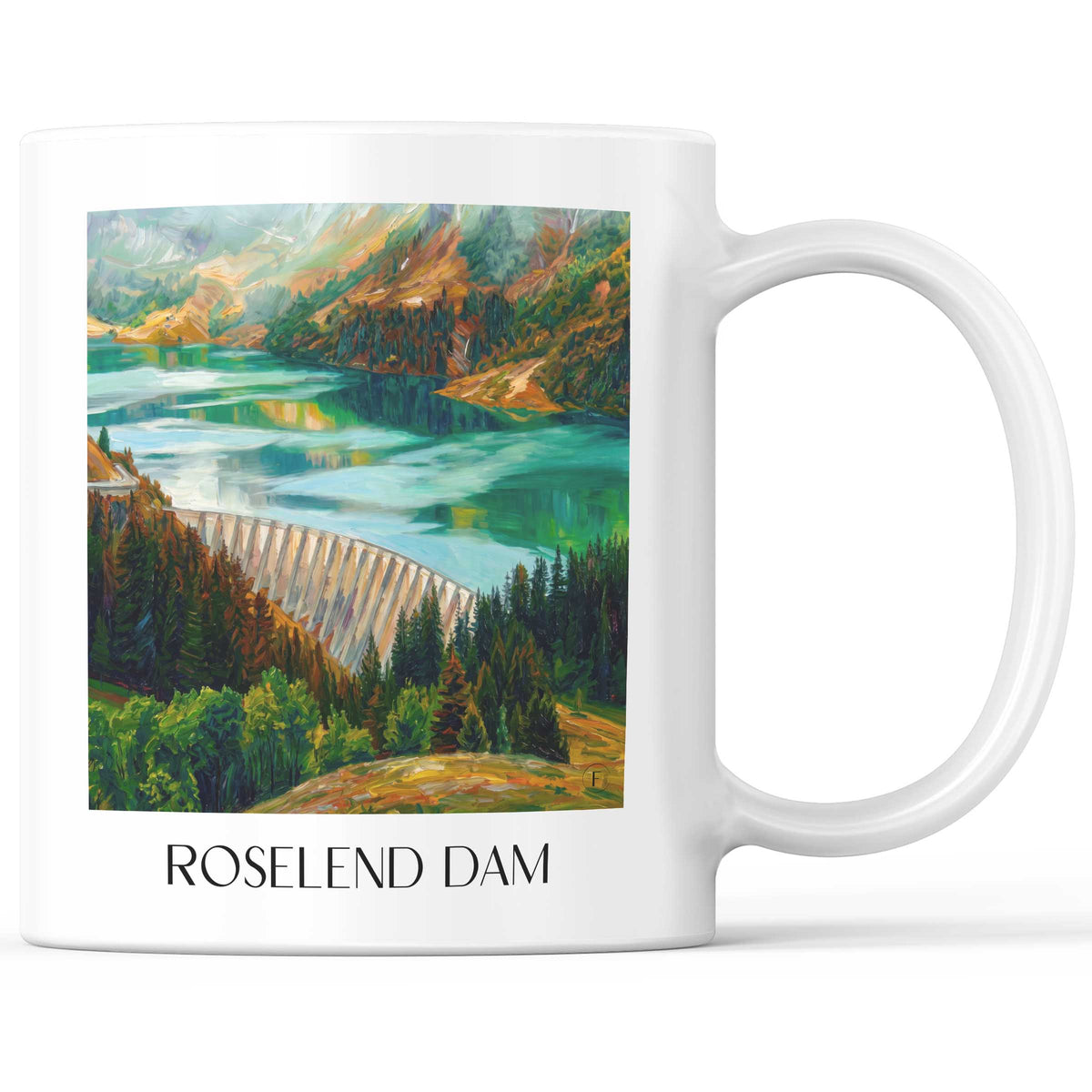 Barrage de Roselend Kaffeebecher - Beaufortain - Frankreich Becher - Kaffeetasse im Ölgemälde Stil