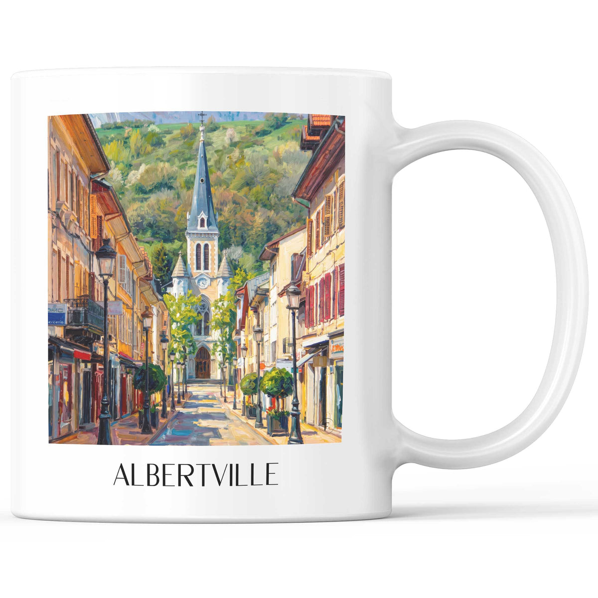 Albertville Kaffeebecher - Savoie - Frankreich Becher - Kaffeetasse im Ölgemälde Stil