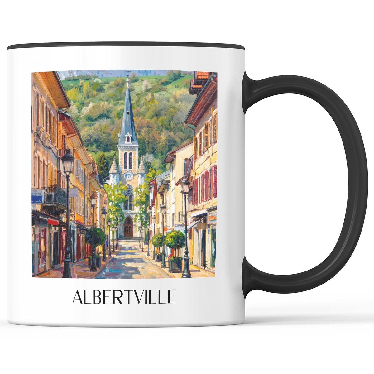 Albertville Kaffeebecher - Savoie - Frankreich Becher - Kaffeetasse im Ölgemälde Stil