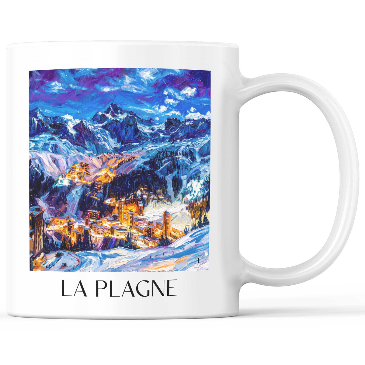 La Plagne Kaffeebecher - Tarentaise - Frankreich Becher - Kaffeetasse im Ölgemälde Stil