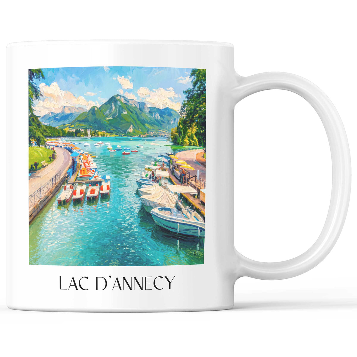 Lac d'Annecy Kaffeebecher - Haute-Savoie - Frankreich Becher - Kaffeetasse im Ölgemälde Stil