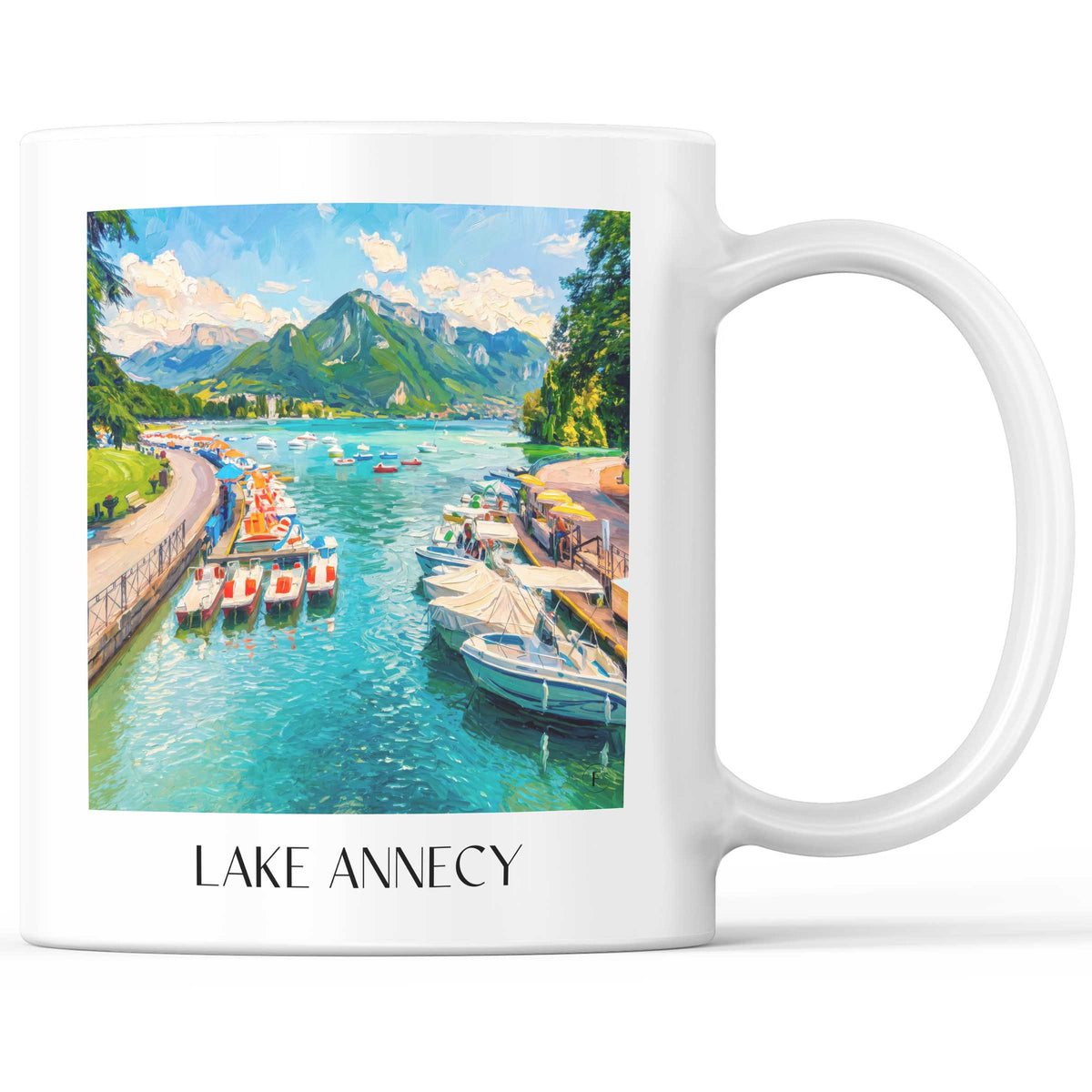 Lac d'Annecy Kaffeebecher - Haute-Savoie - Frankreich Becher - Kaffeetasse im Ölgemälde Stil