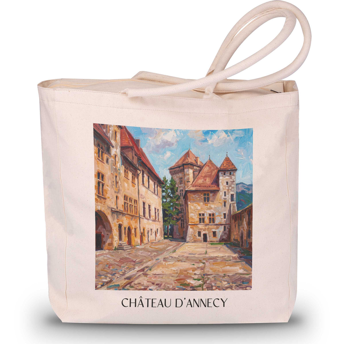 château-d'annecy-haute-savoie-frankreich-einkaufstasche-oil-painting-oelgemaelde