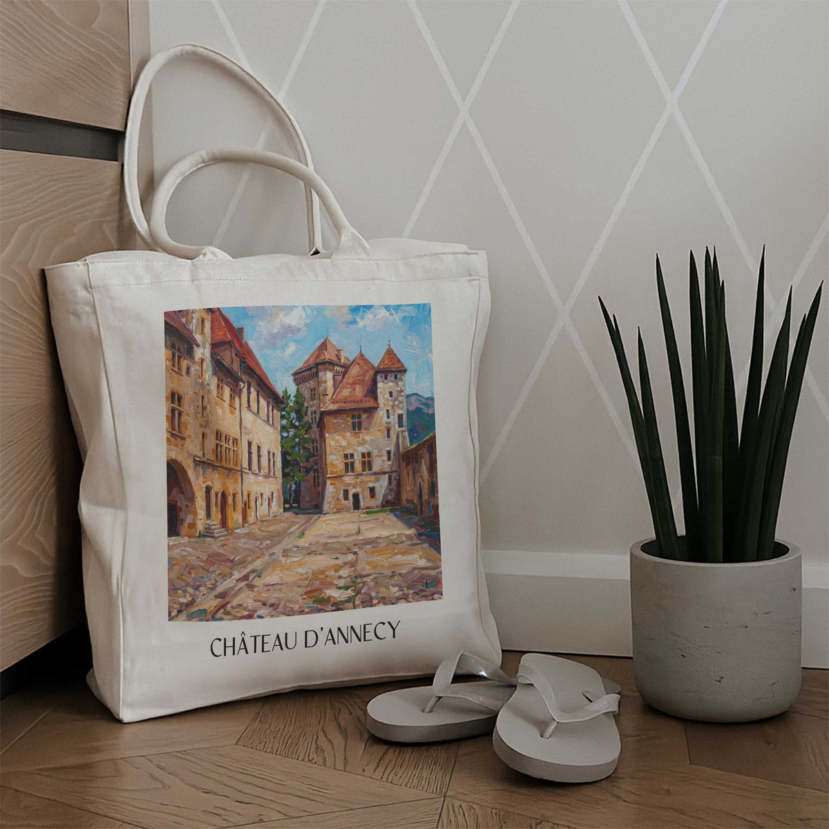 château-d'annecy-haute-savoie-frankreich-einkaufstasche-oil-painting-oelgemaelde
