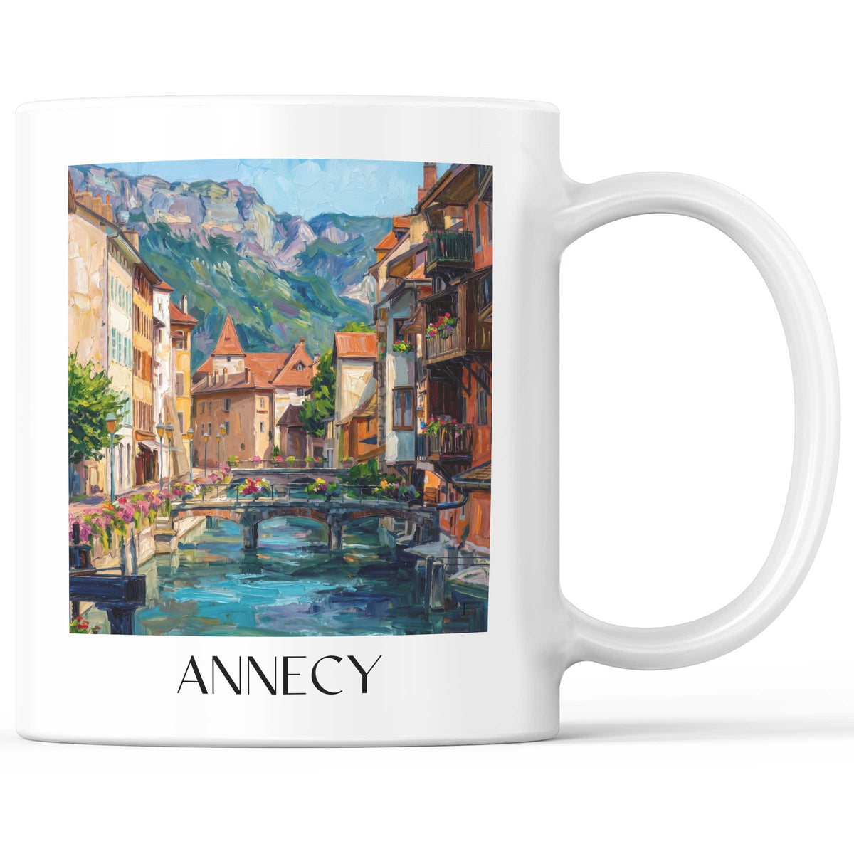 Annecy Kaffeebecher - Haute-Savoie - Frankreich Becher - Kaffeetasse im Ölgemälde Stil