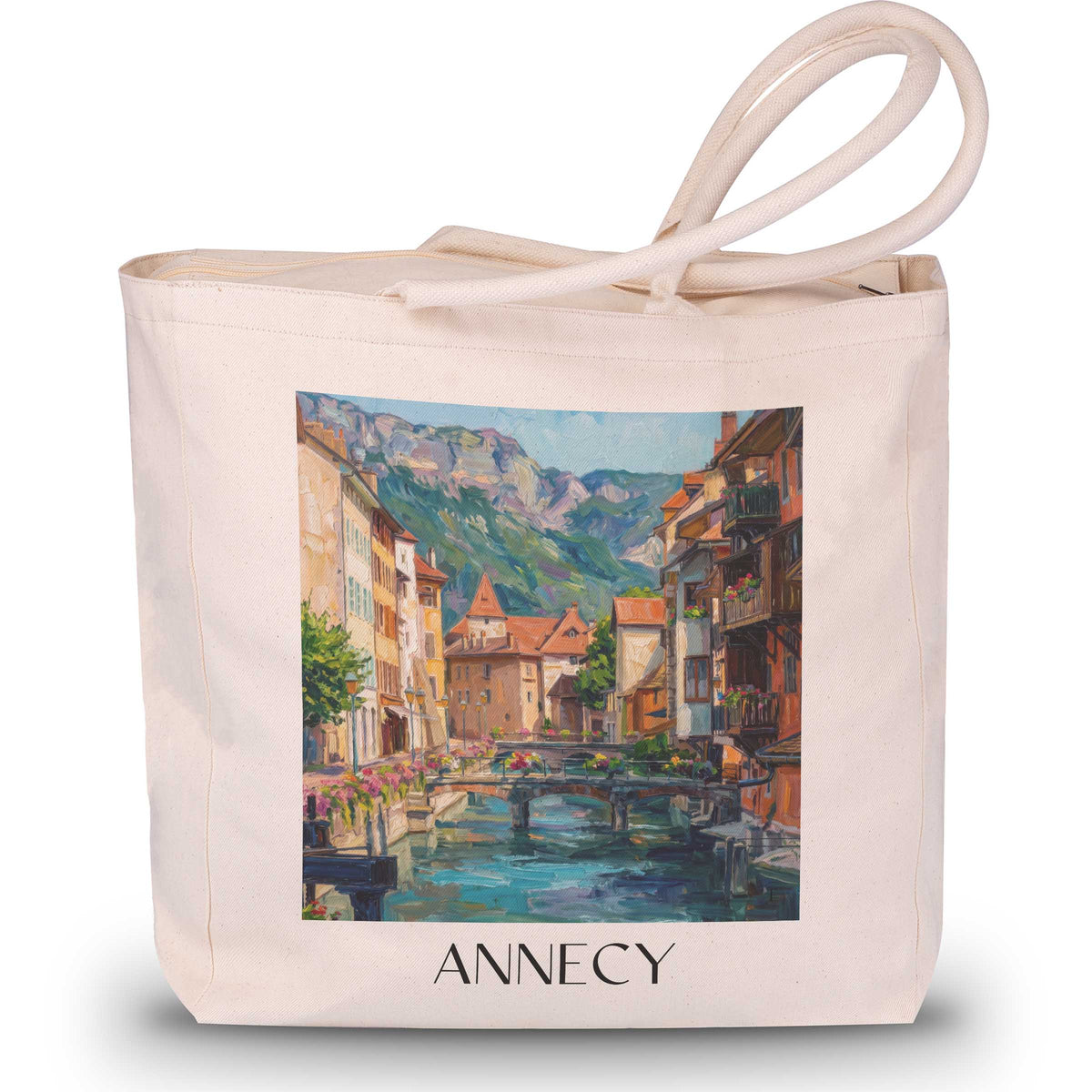 Annecy Shopping Tasche - Haute-Savoie - Frankreich Tote Bag - Einkaufstasche im Ölgemälde Stil