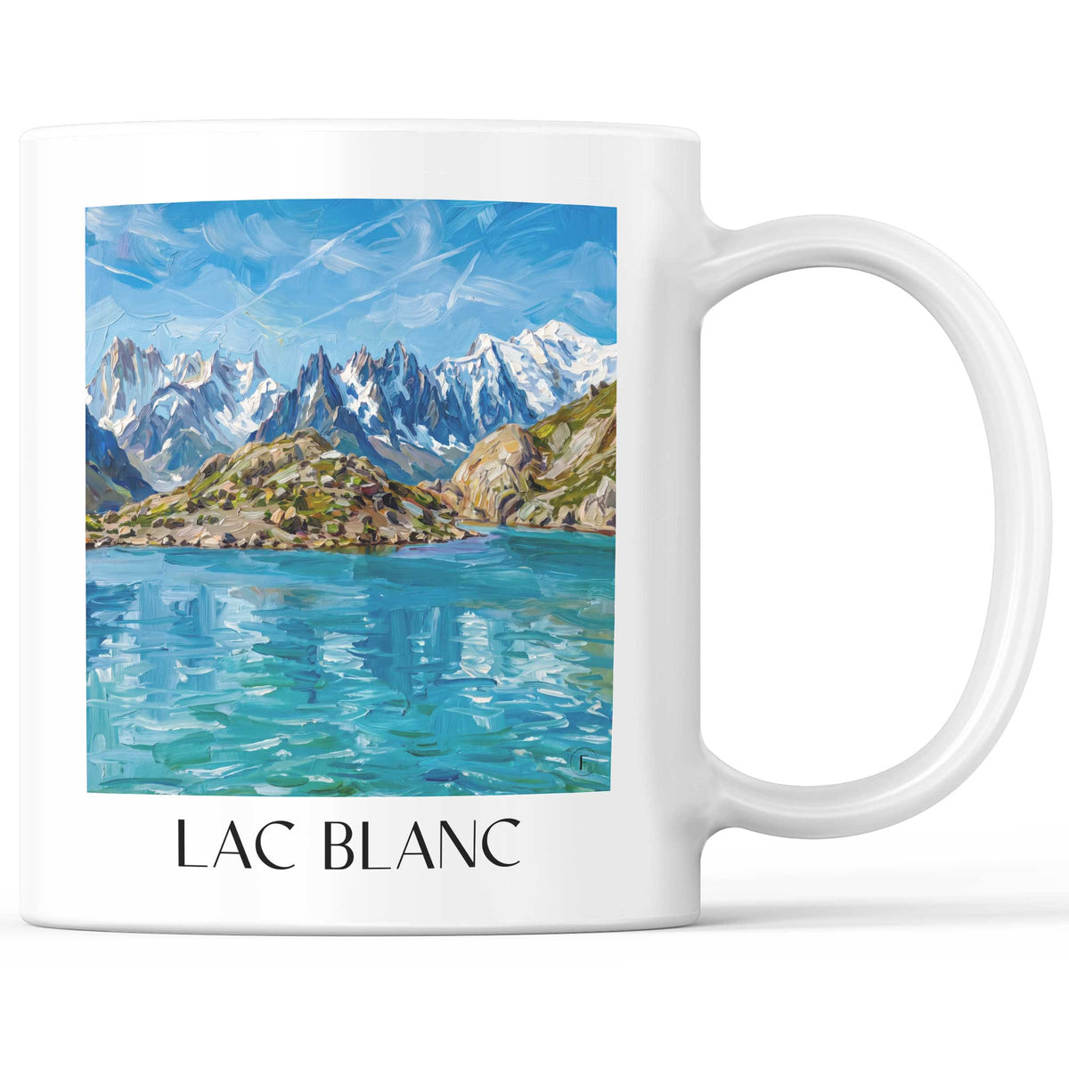 Lac Blanc Kaffeebecher - Massif du Mont-Blanc - Frankreich Becher - Kaffeetasse im Ölgemälde Stil
